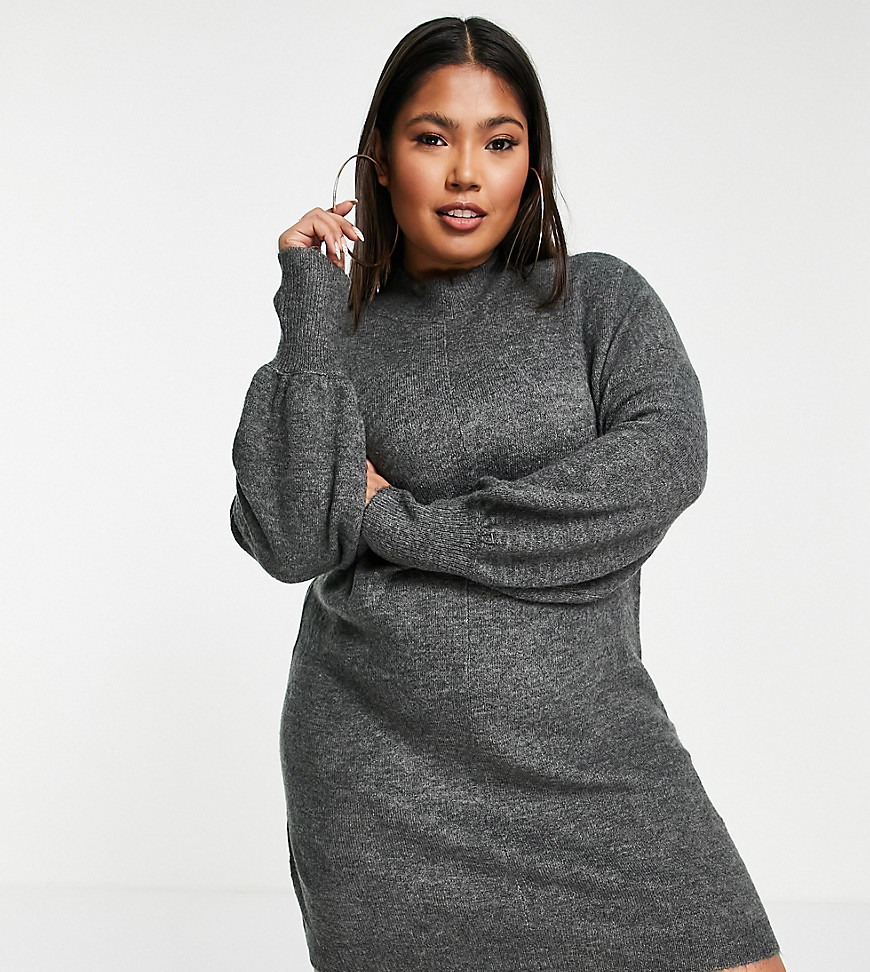 Vero Moda Curve – Hochgeschlossenes Pulloverkleid in Grau günstig online kaufen