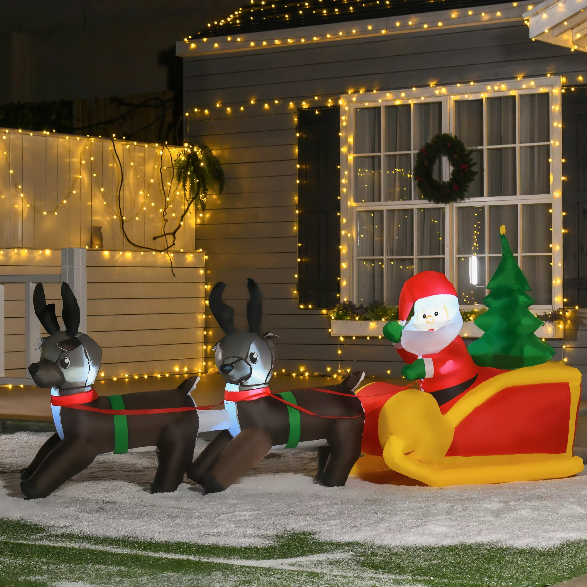 HOMCOM LED Figur Motiv Weihnachtsmann mit Schlitten und Rentieren Schneeman günstig online kaufen