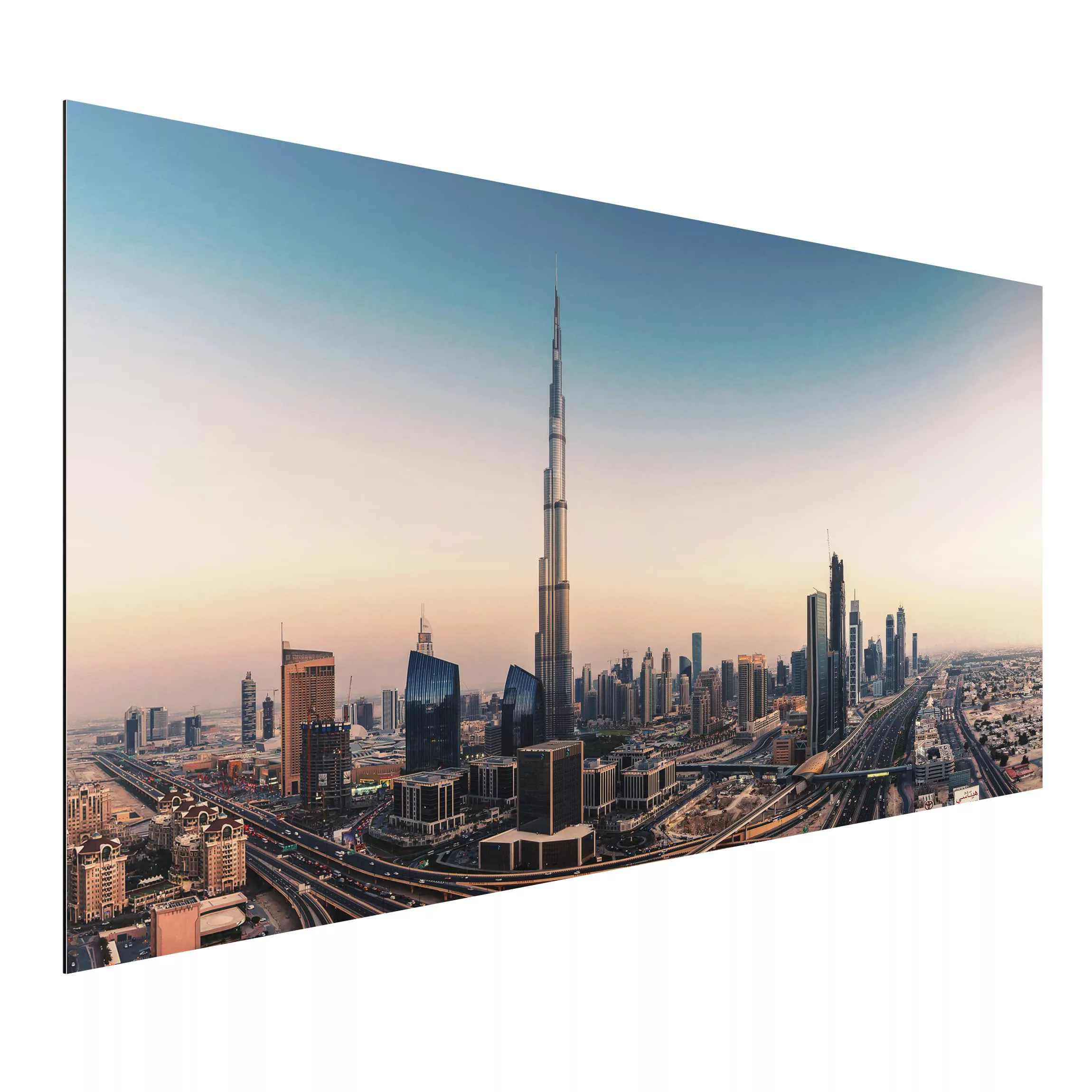 Alu-Dibond Bild Architekur & Skyline - Querformat Abendstimmung in Dubai günstig online kaufen