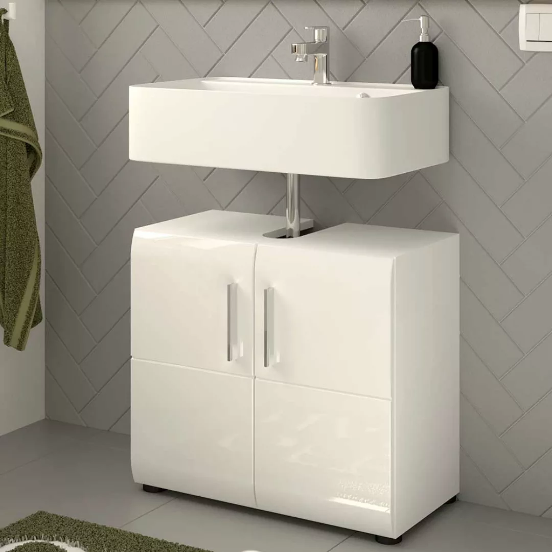 Hochglanz Waschtischunterschrank in Weiß 54 cm hoch - 60 cm breit günstig online kaufen