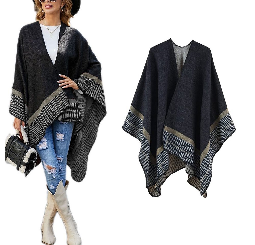 Alster Herz Strickponcho XXL-Schal, Eleganter Weicher Poncho, Schwarz, A033 günstig online kaufen