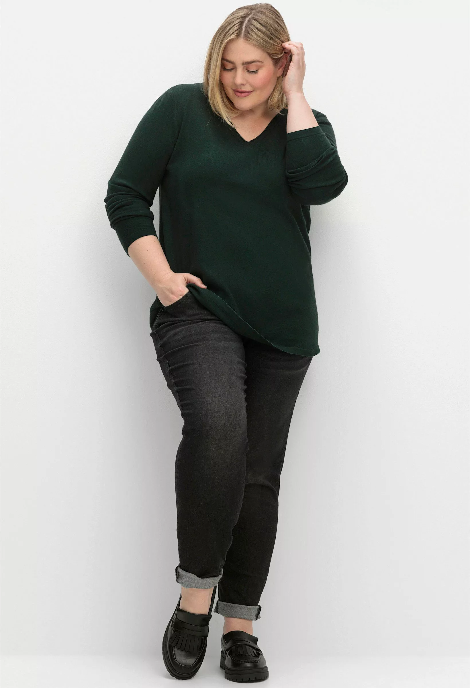 Sheego Strickpullover V-Ausschnitt-Pullover günstig online kaufen