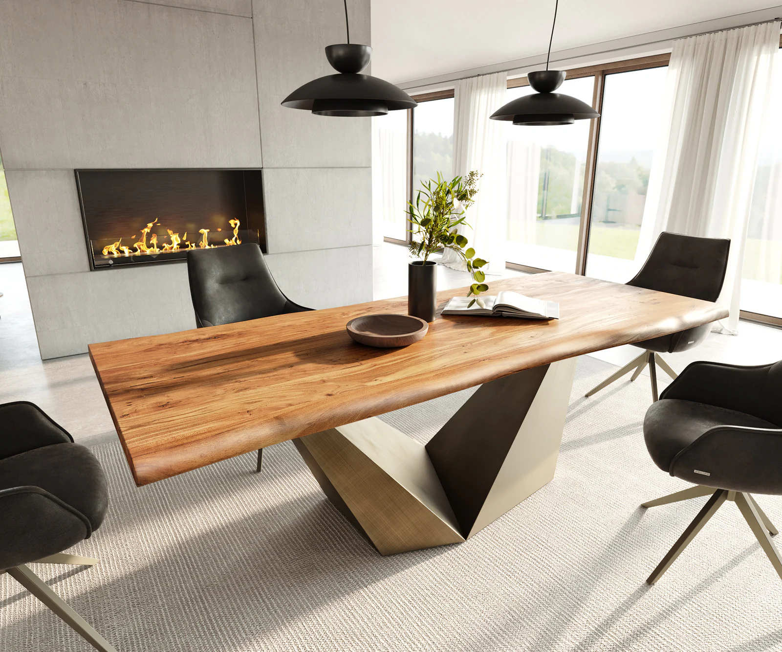 Esstisch Edge 240x100 Akazie Natur Prisma Metallic Gold Live-Edge günstig online kaufen