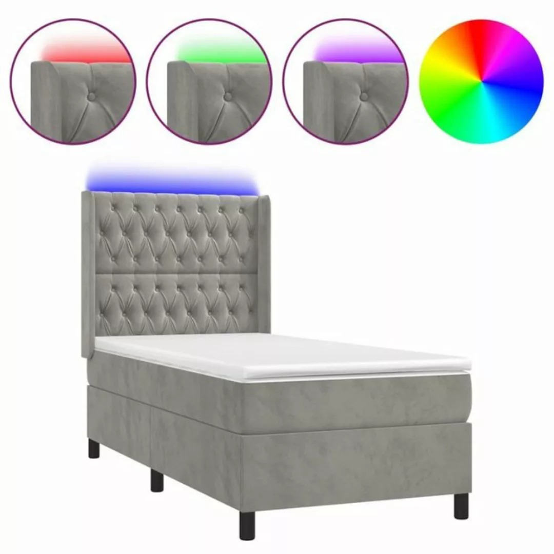 vidaXL Bett Boxspringbett mit Matratze & LED Hellgrau 80x200 cm Samt günstig online kaufen