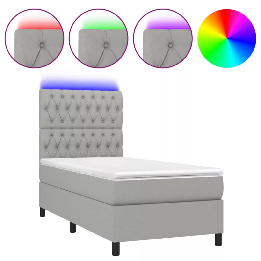 Vidaxl Boxspringbett Mit Matratze & Led Hellgrau 100x200 Cm Stoff günstig online kaufen