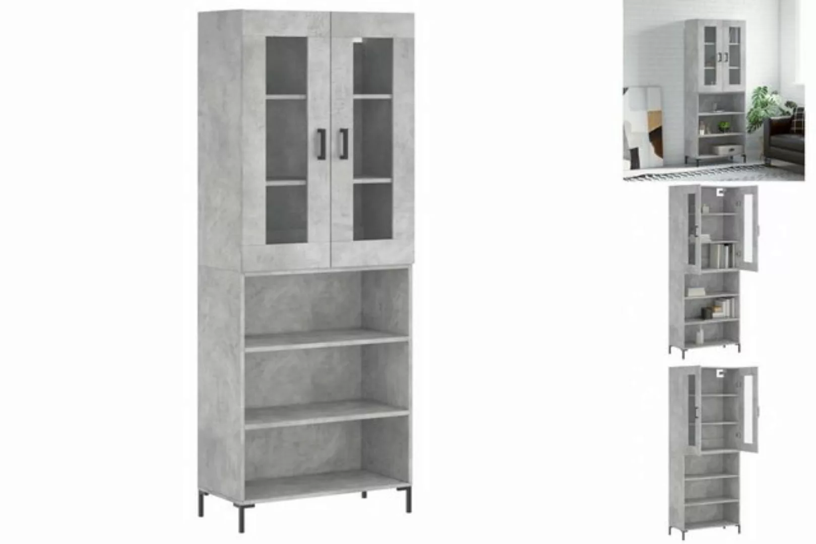 vidaXL Vitrine Highboard Betongrau 69,5x34x180 cm Spanplatte Glas Vitrine günstig online kaufen