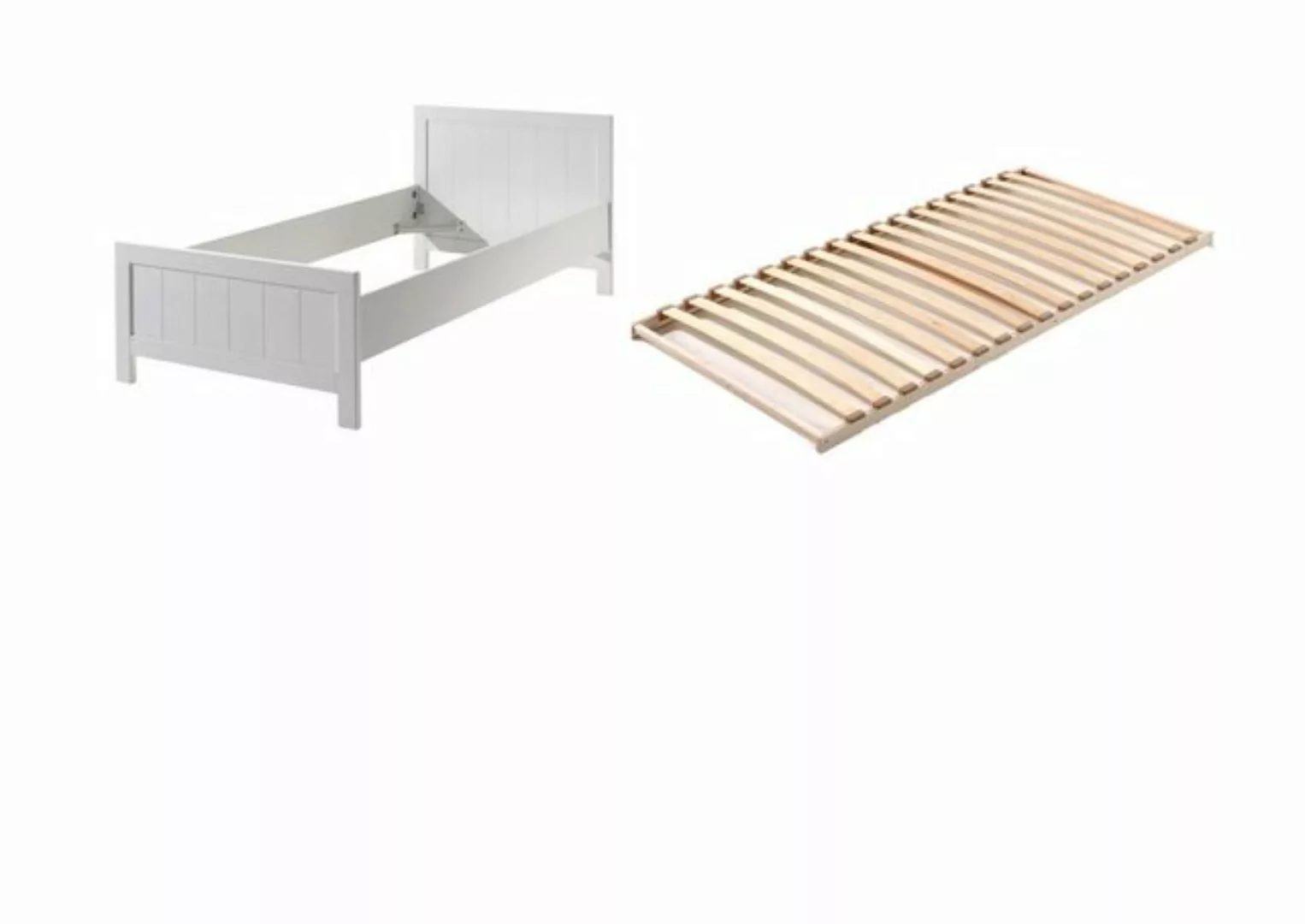 möbelando Einzelbett aus Massiv Kiefer und MDF in Weiß. Abmessungen (BxHxT) günstig online kaufen