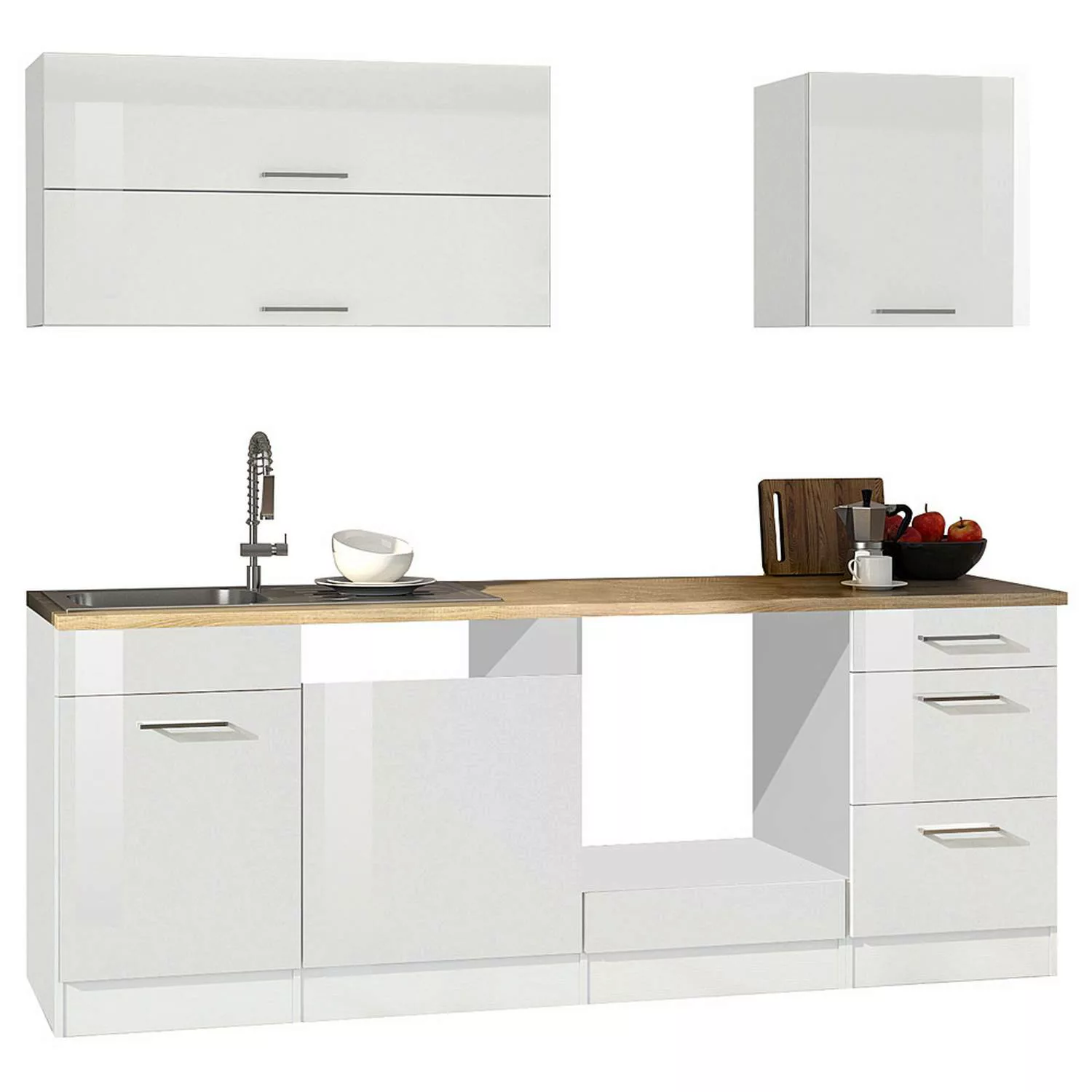 Küchenzeile 220 MARANELLO-03 Weiß Hochglanz Breite 220 cm ohne E-Geräte B x günstig online kaufen