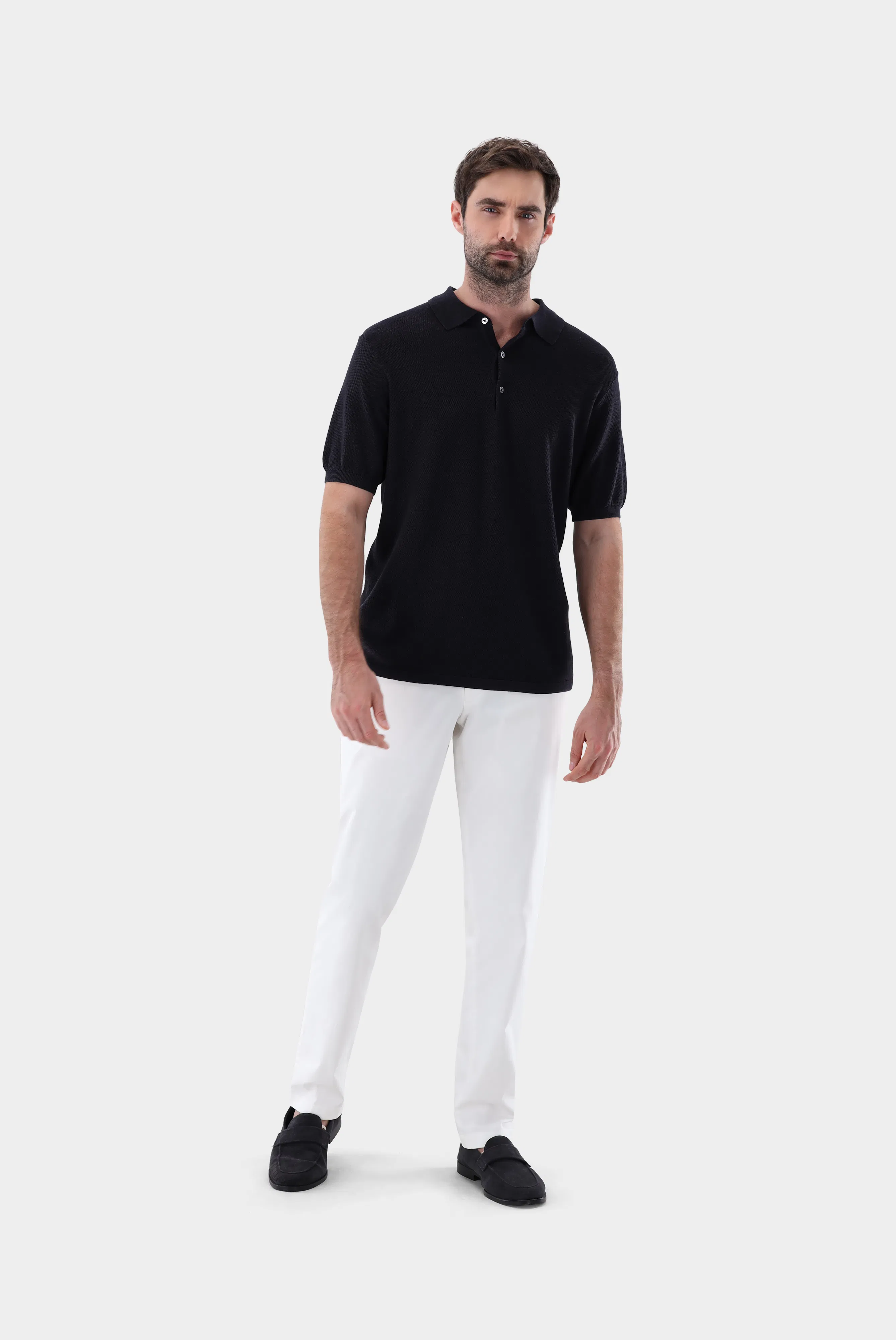 Strick Poloshirt mit Reiskorn Optik günstig online kaufen