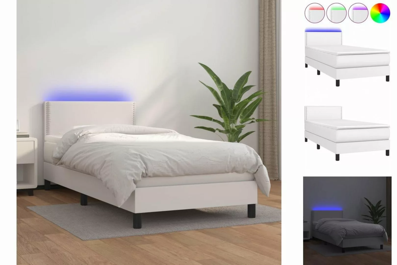 vidaXL Bettgestell Boxspringbett mit Matratze LED Weiß 90x200 cm Kunstleder günstig online kaufen