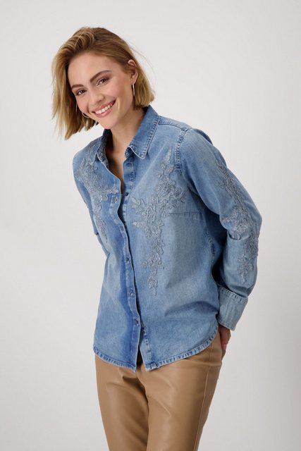 Monari Blusenshirt Jeanshemd mit Applikation jeans günstig online kaufen