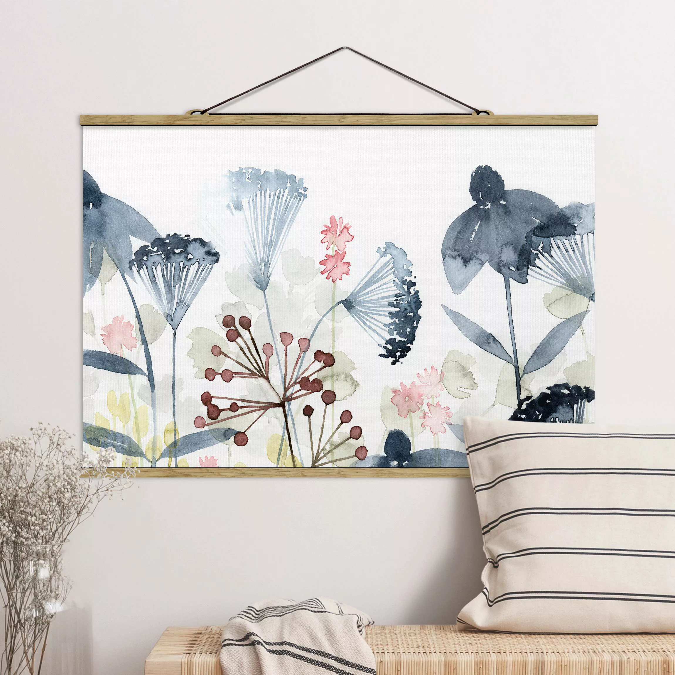 Stoffbild Blumen mit Posterleisten - Querformat Wildblumen Aquarell I günstig online kaufen