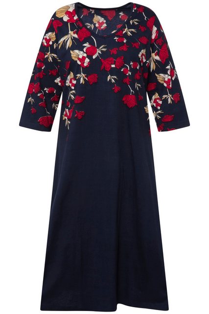 Ulla Popken Sommerkleid Jerseykleid A-Line Schulter-Blütenprint 3/4-Arm günstig online kaufen