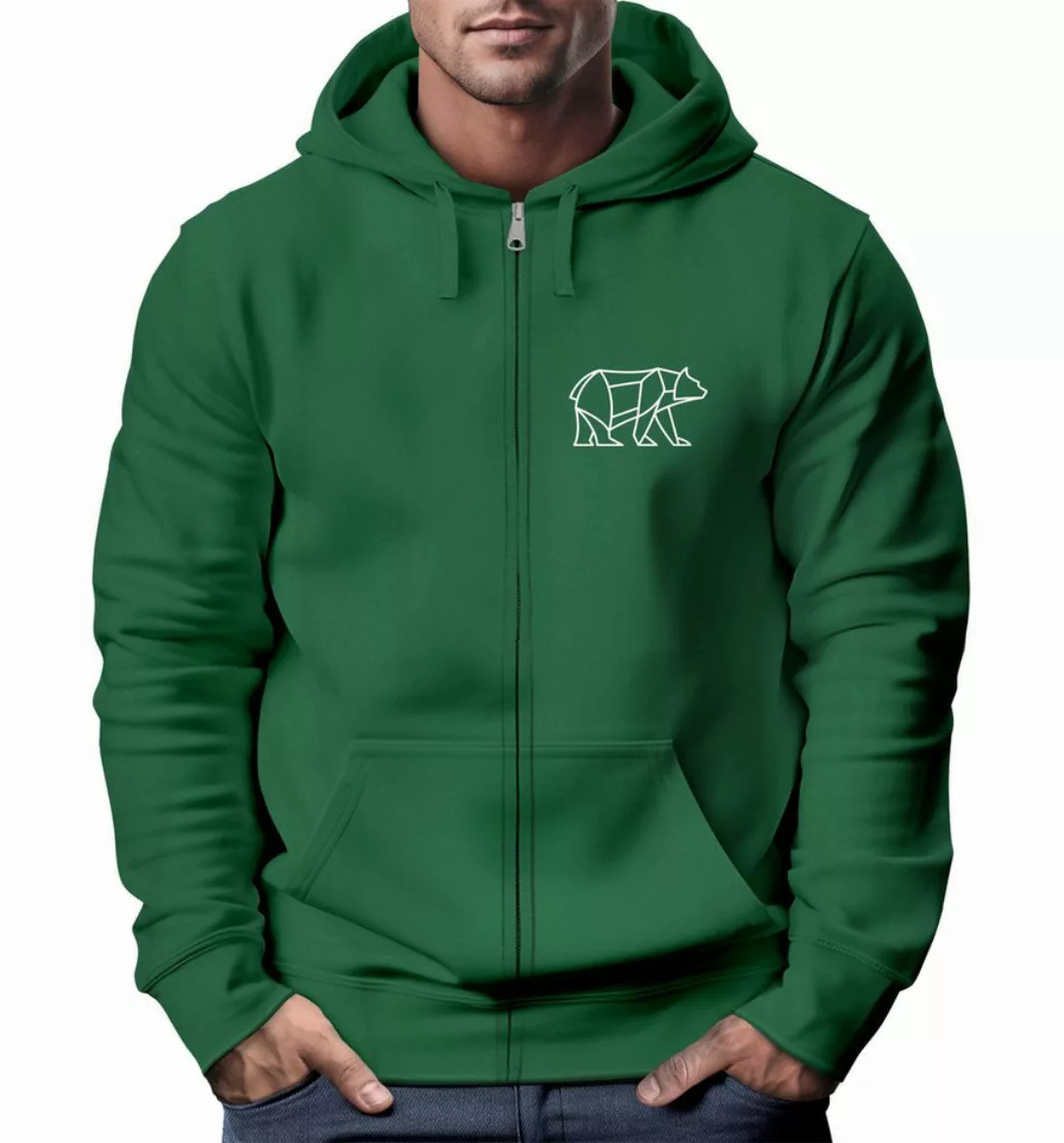 Neverless Sweatjacke Zip-Hoodie Sweatjacke mit Kapuze Wandern Bär Line-Art günstig online kaufen