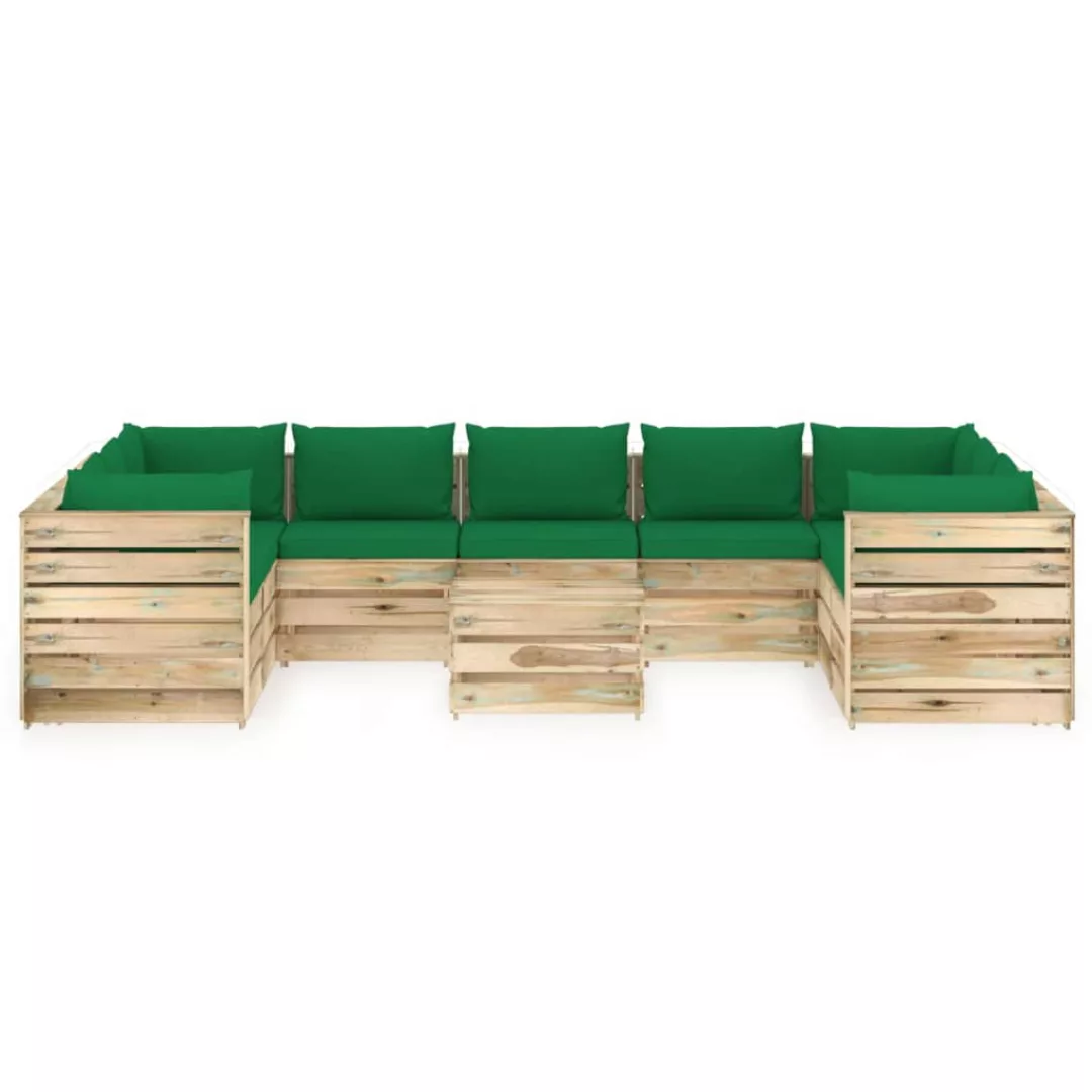 10-tlg. Garten-lounge-set Mit Kissen Grün Imprägniertes Holz günstig online kaufen