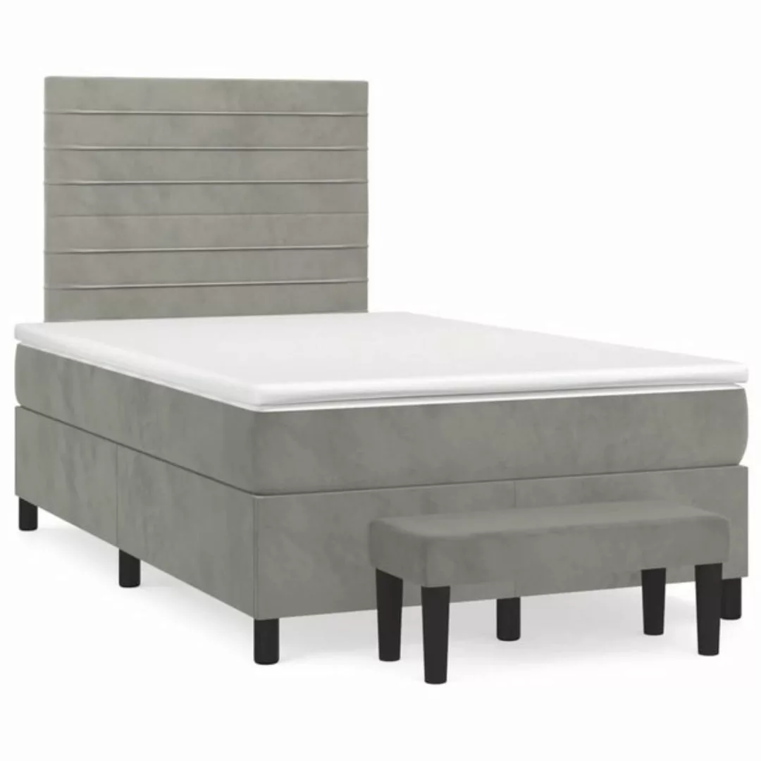 vidaXL Boxspringbett Boxspringbett mit Matratze Hellgrau 120x200 cm Samt Be günstig online kaufen