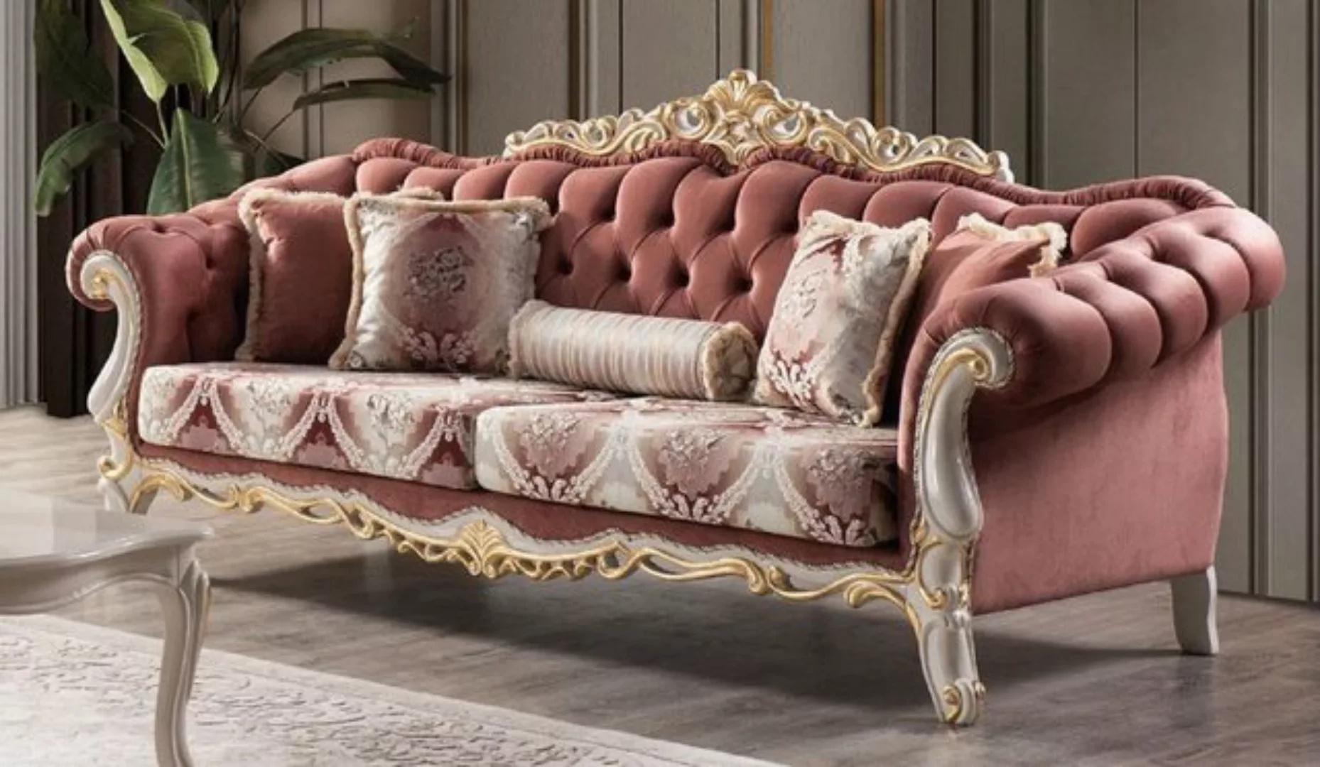 Casa Padrino Sofa Luxus Barock Sofa Rot / Weiß / Gold - Prunkvolles Wohnzim günstig online kaufen