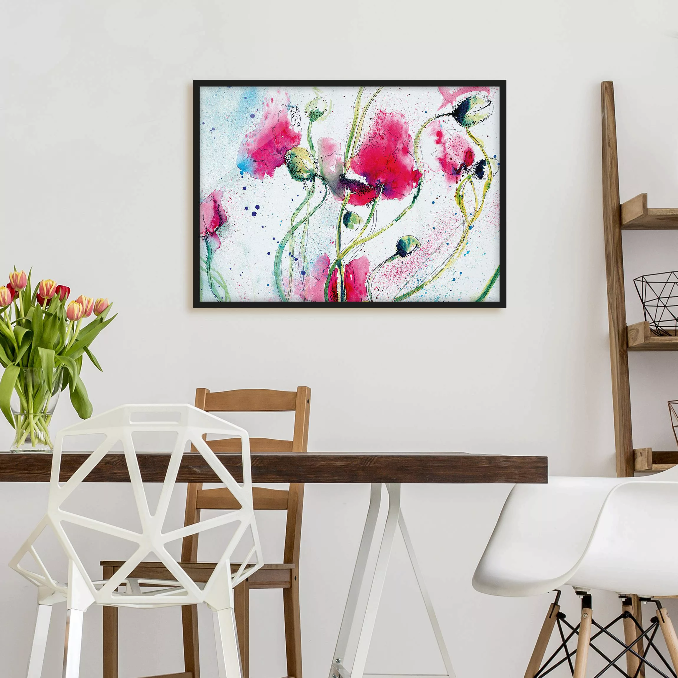Bild mit Rahmen Blumen - Querformat Painted Poppies günstig online kaufen