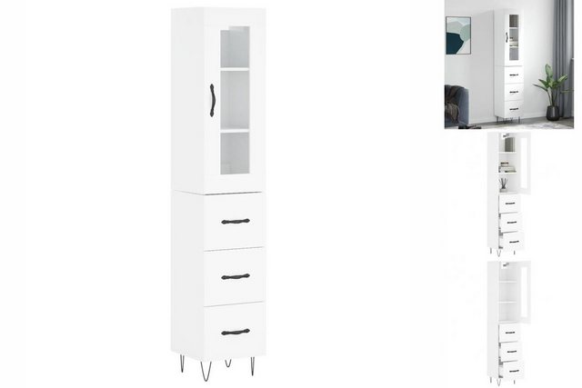 vidaXL Vitrine Highboard Hochglanz-Weiß 34,5x34x180 cm Spanplatte Glas Vitr günstig online kaufen