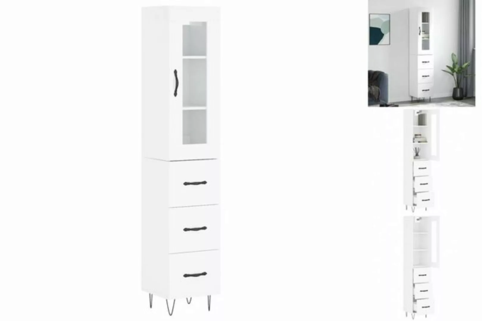 vidaXL Vitrine Highboard Hochglanz-Weiß 34,5x34x180 cm Spanplatte Glas Vitr günstig online kaufen