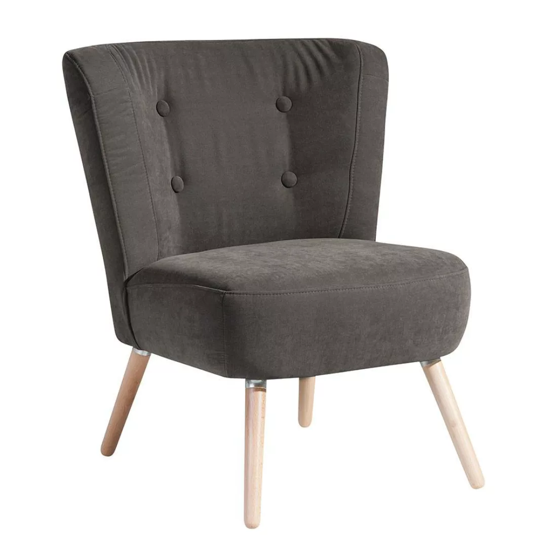 Lounge Sessel Retrolook in Graubraun Velour 44 cm Sitzhöhe günstig online kaufen