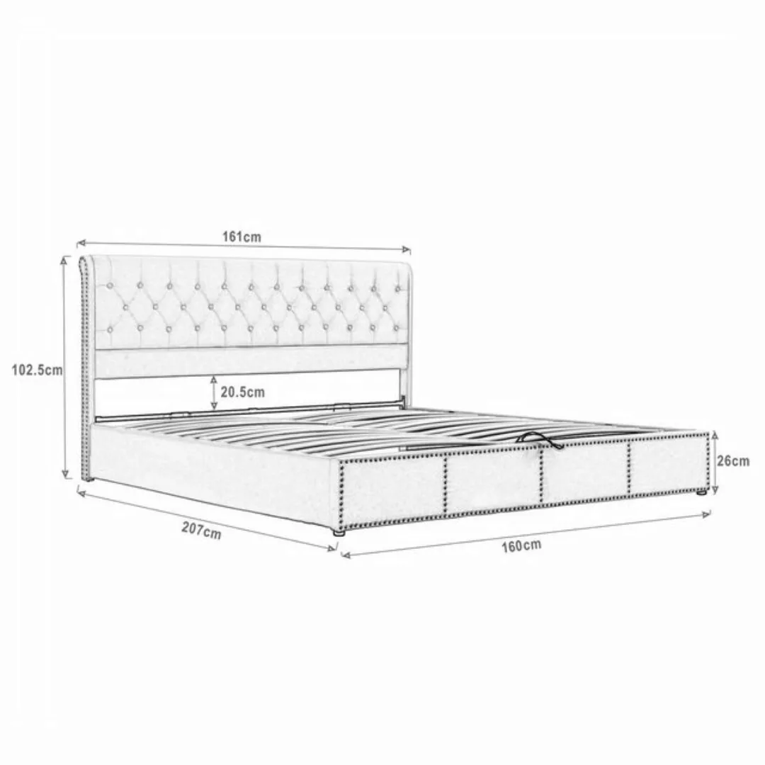 HAUSS SPLOE Polsterbett 160 x 200 cm mit Hydraulikhebel Nietenverzierung, S günstig online kaufen