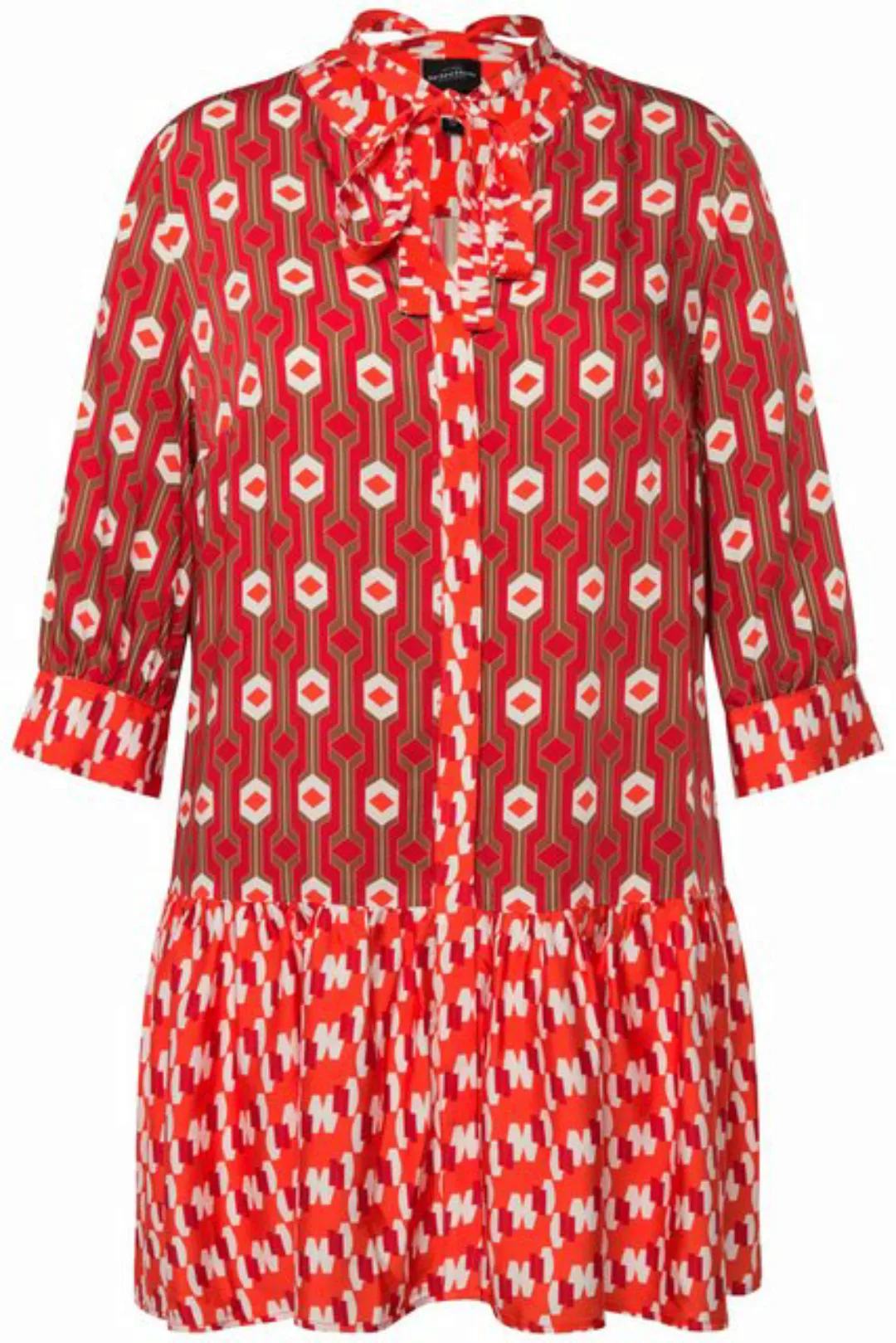 Ulla Popken Tunika Bluse Retro-Design Stehkragen V-Ausschnitt 3/4-Arm günstig online kaufen