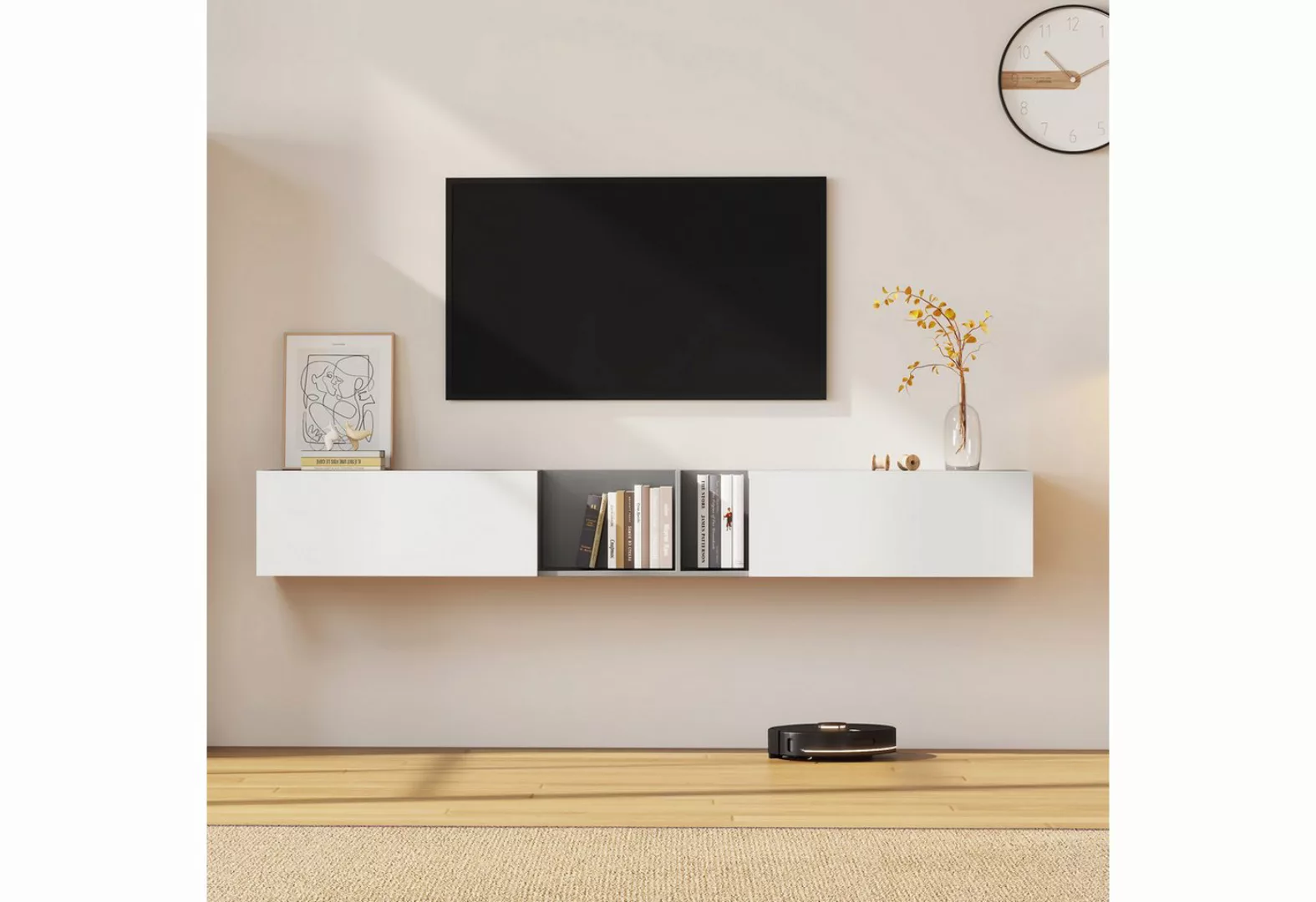 liebtech TV-Schrank Extra großer weißer TV-Ständer, 220 cm, Hängend (mit 2 günstig online kaufen