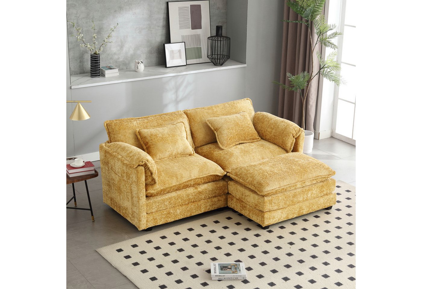 REDOM Sofa Küchensofa, 2-Sitzer-Loungesofa mit Chenille-Stoff & Fußstütze, günstig online kaufen