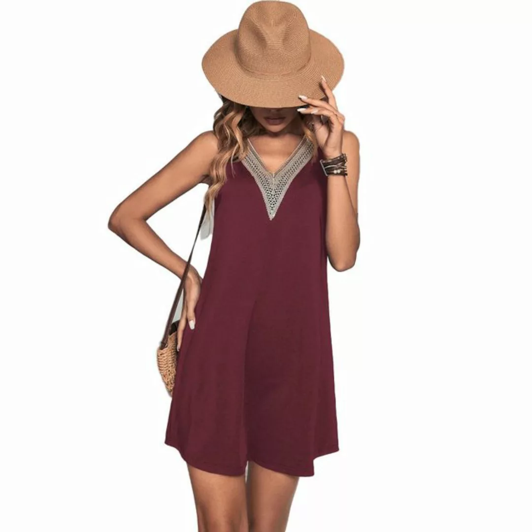 RUZU UG Dirndl Lässiges, ärmelloses Urlaubskleid für Damen mit V-Ausschnitt günstig online kaufen