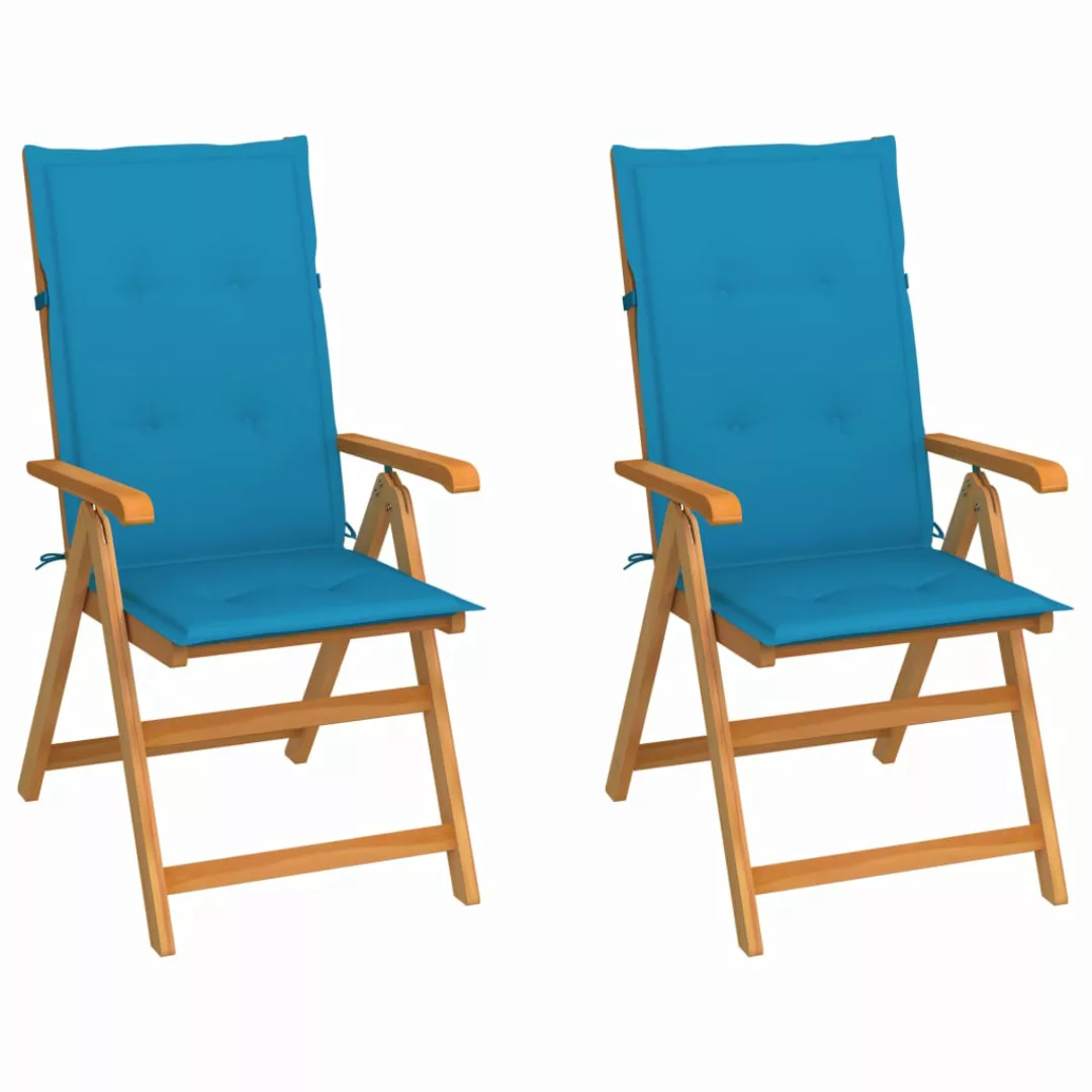 Gartenstühle 2 Stk. Mit Blauen Kissen Massivholz Teak günstig online kaufen