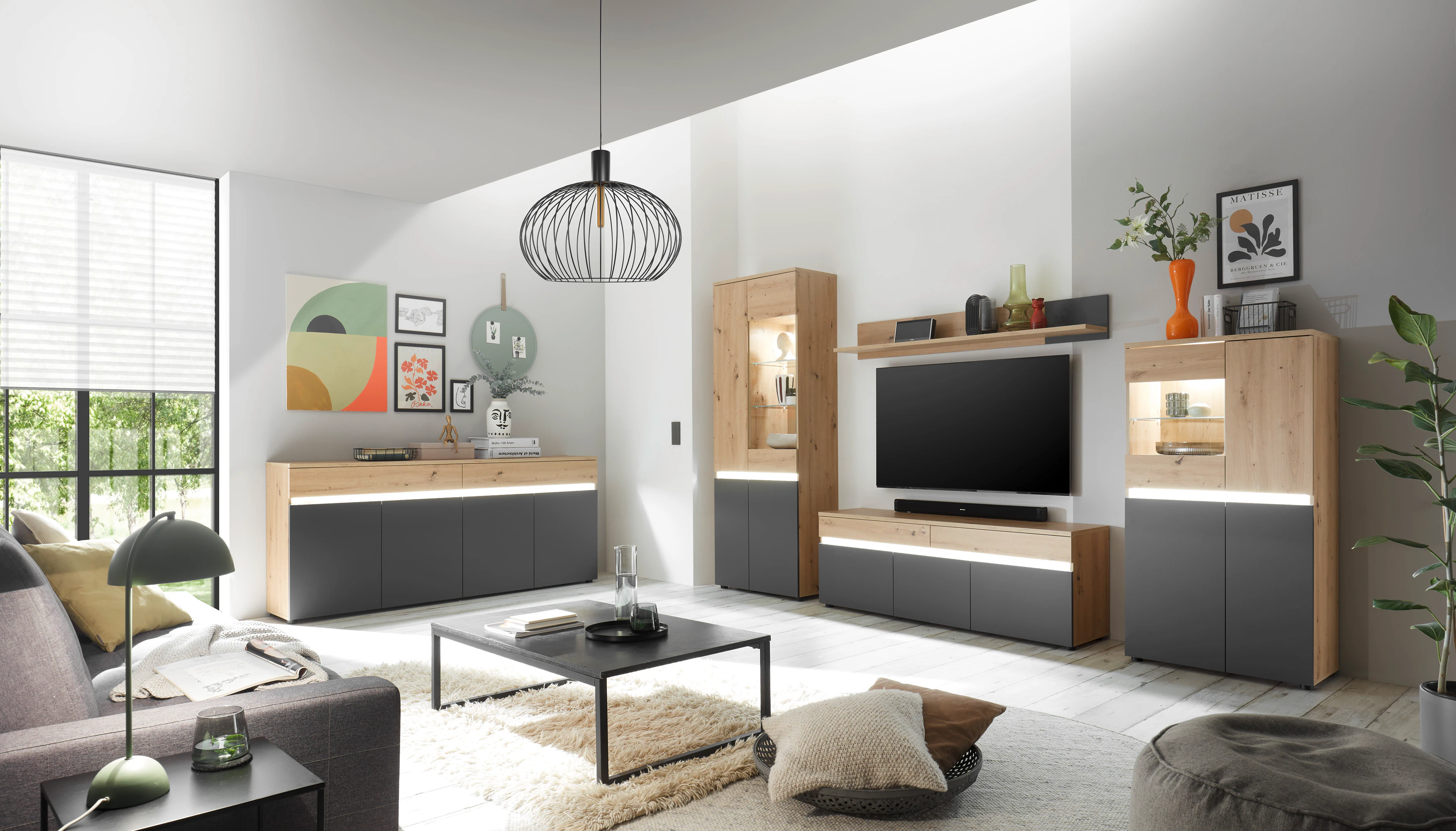 MCA furniture Highboard "Lille", (1 St.), mit LED-Beleuchtung, Wohnzimmersc günstig online kaufen
