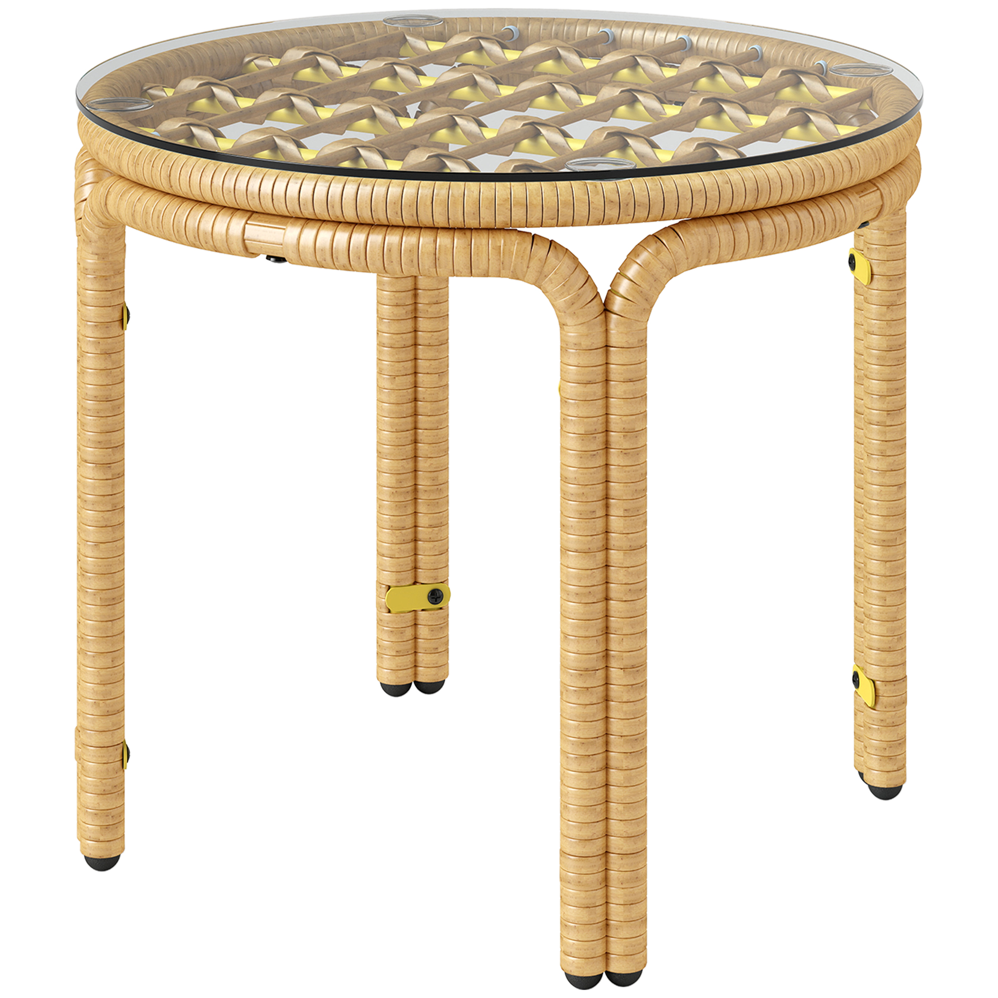 Outsunny Beistelltisch aus Polyrattan runder Couchtisch mit Glas Tischplatt günstig online kaufen