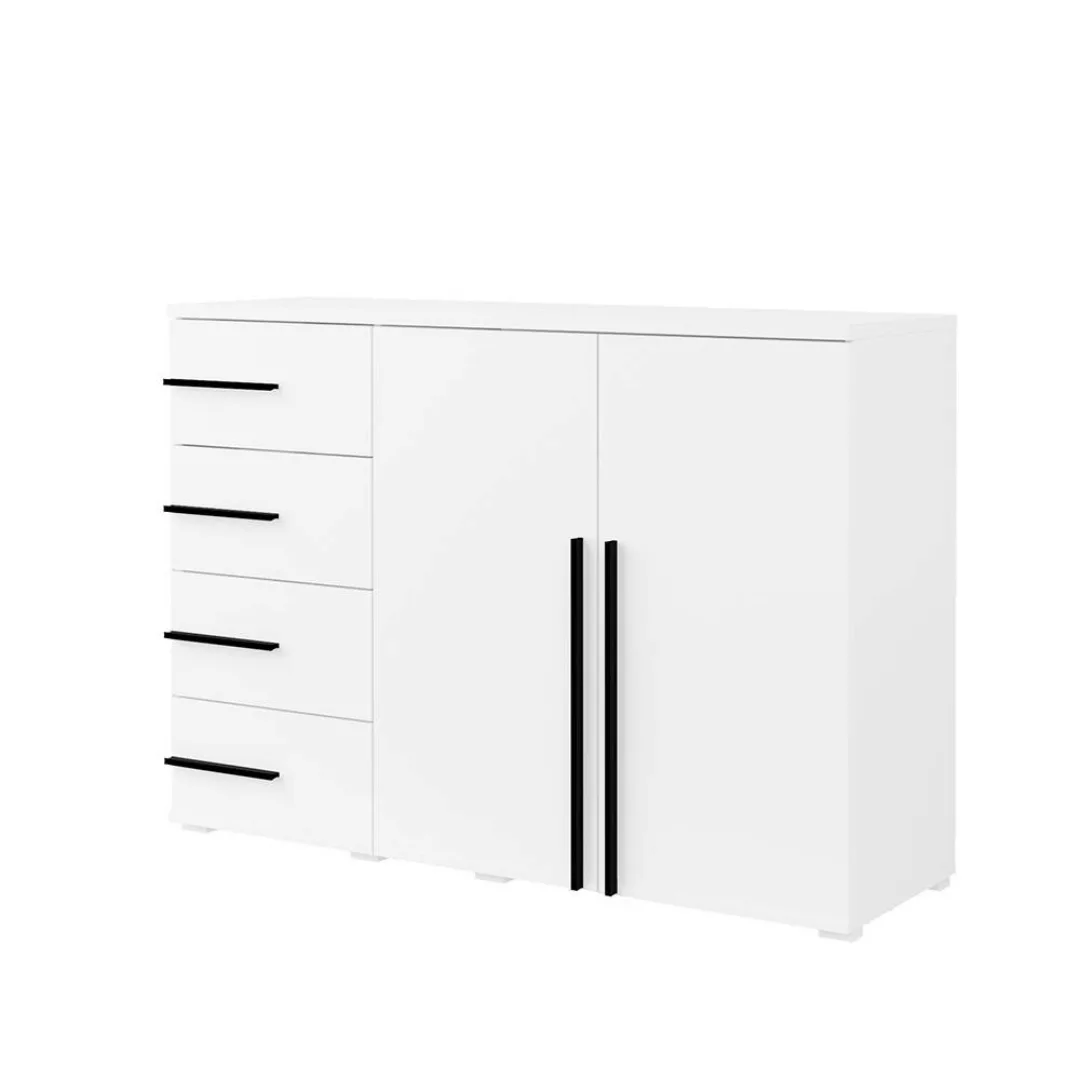 Kommode mit 2 Türen und 4 Schubladen in weiß VALLETTA-83, B/H/T ca. 134/94/ günstig online kaufen