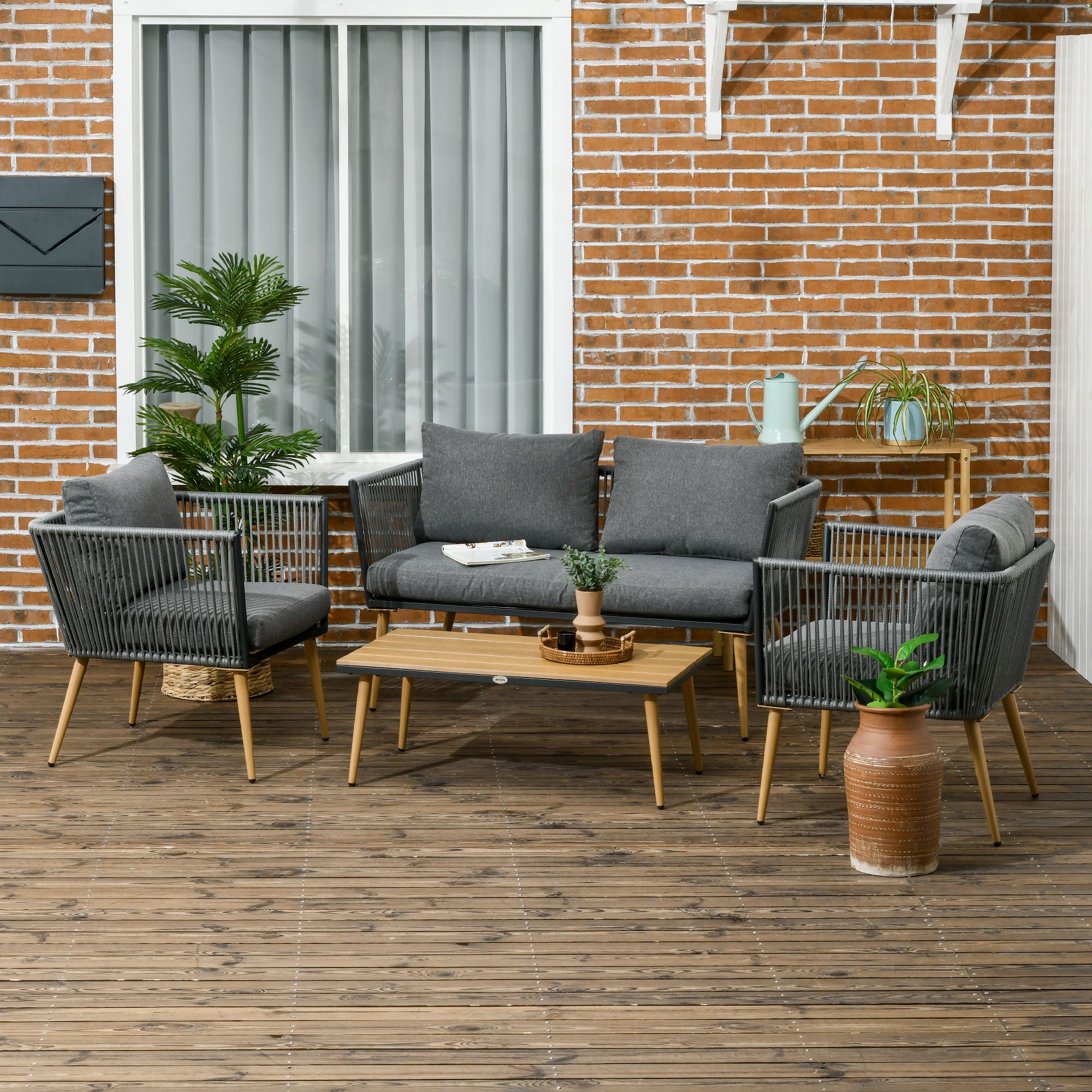 Outsunny Gartenmöbelset aus Polyrattan für 4 Personen mit 1 Zweisitzer-Sofa günstig online kaufen