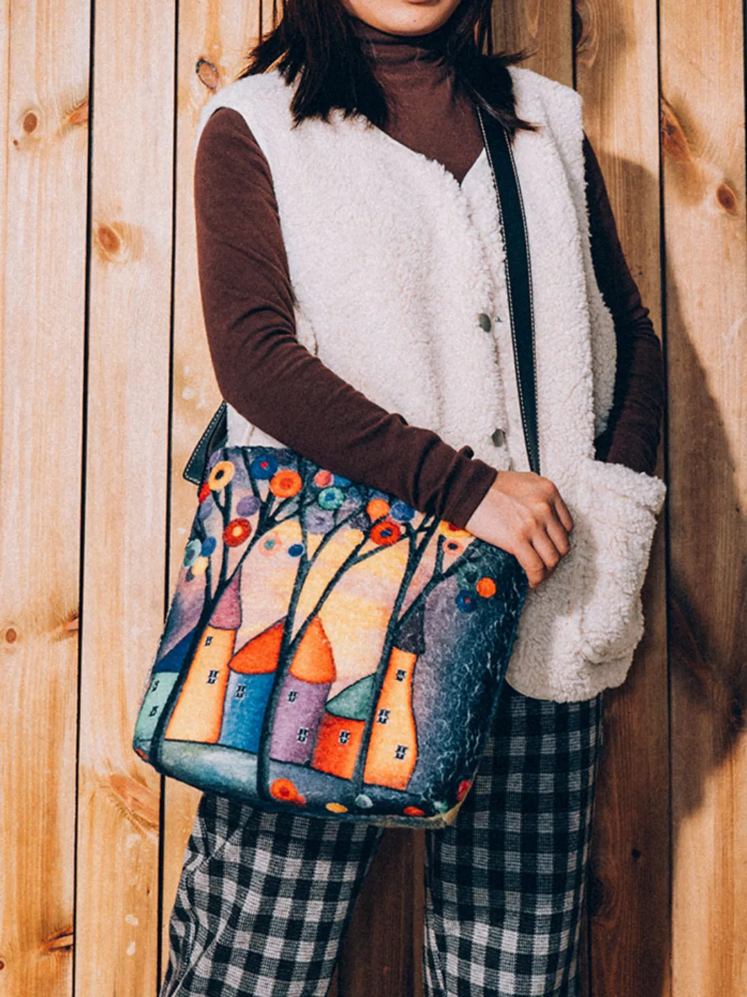 Damen Colorful DIY Lammhaar Tasche Umhängetasche günstig online kaufen