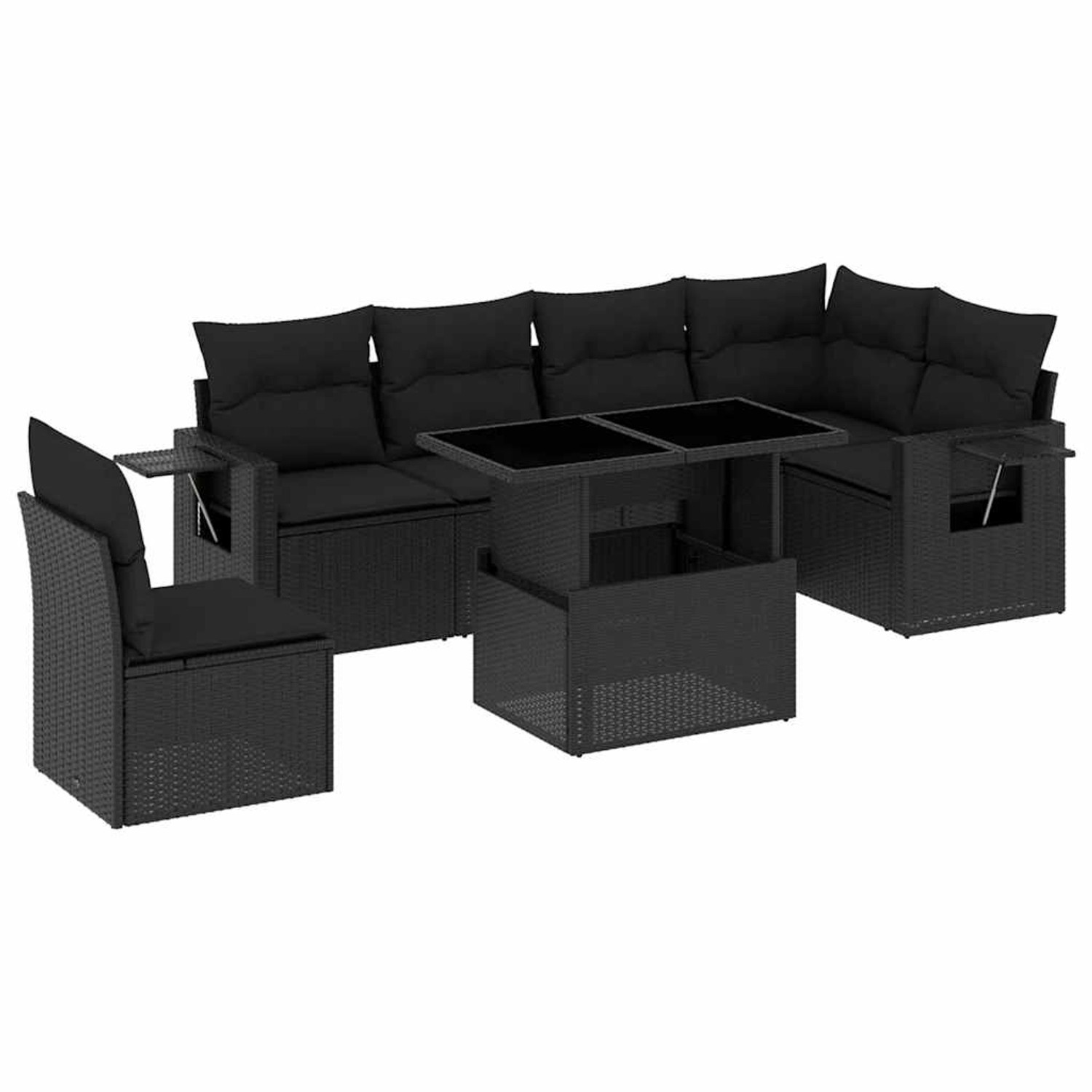 vidaXL 7-Tlg Garten-Sofagarnitur mit Kissen Schwarz Poly Rattan 3267935 günstig online kaufen