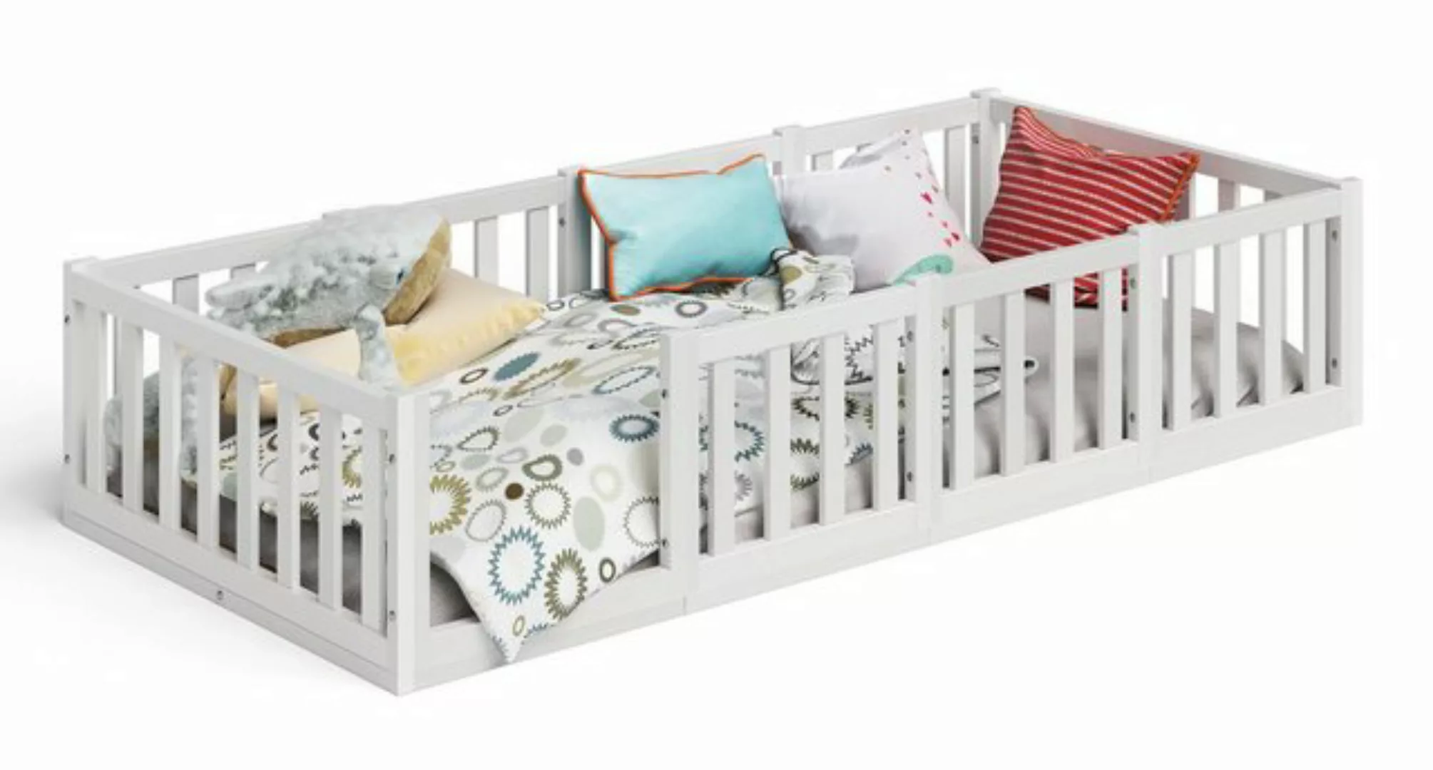 Bellabino Kinderbett Tapi (90x200 cm, weiß, Bodenbett mit Lattenrost und Ra günstig online kaufen