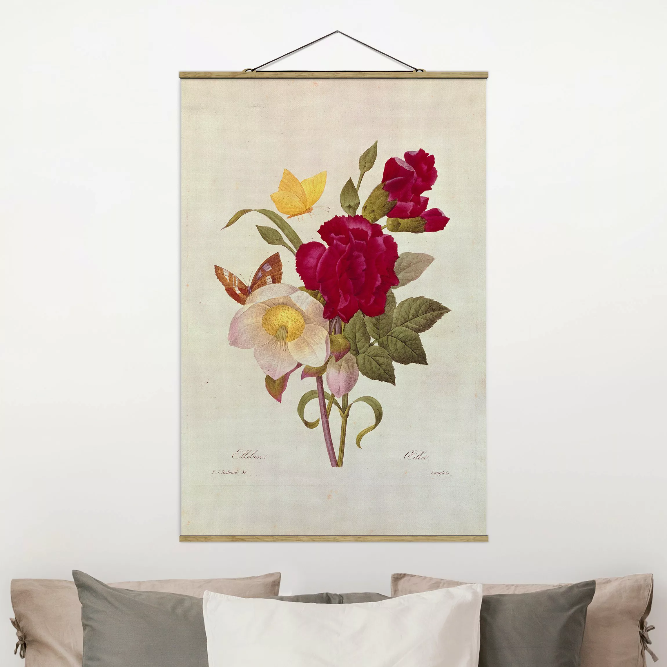 Stoffbild Blumen mit Posterleisten - Hochformat Pierre Joseph Redouté - Chr günstig online kaufen