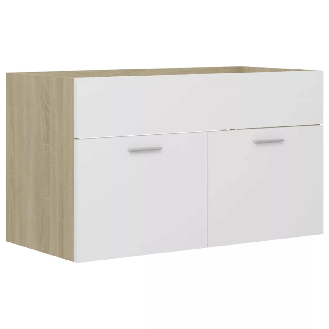 Waschbeckenunterschrank Weiß Und Sonoma 80x38,5x46 Cm Spanplatte günstig online kaufen