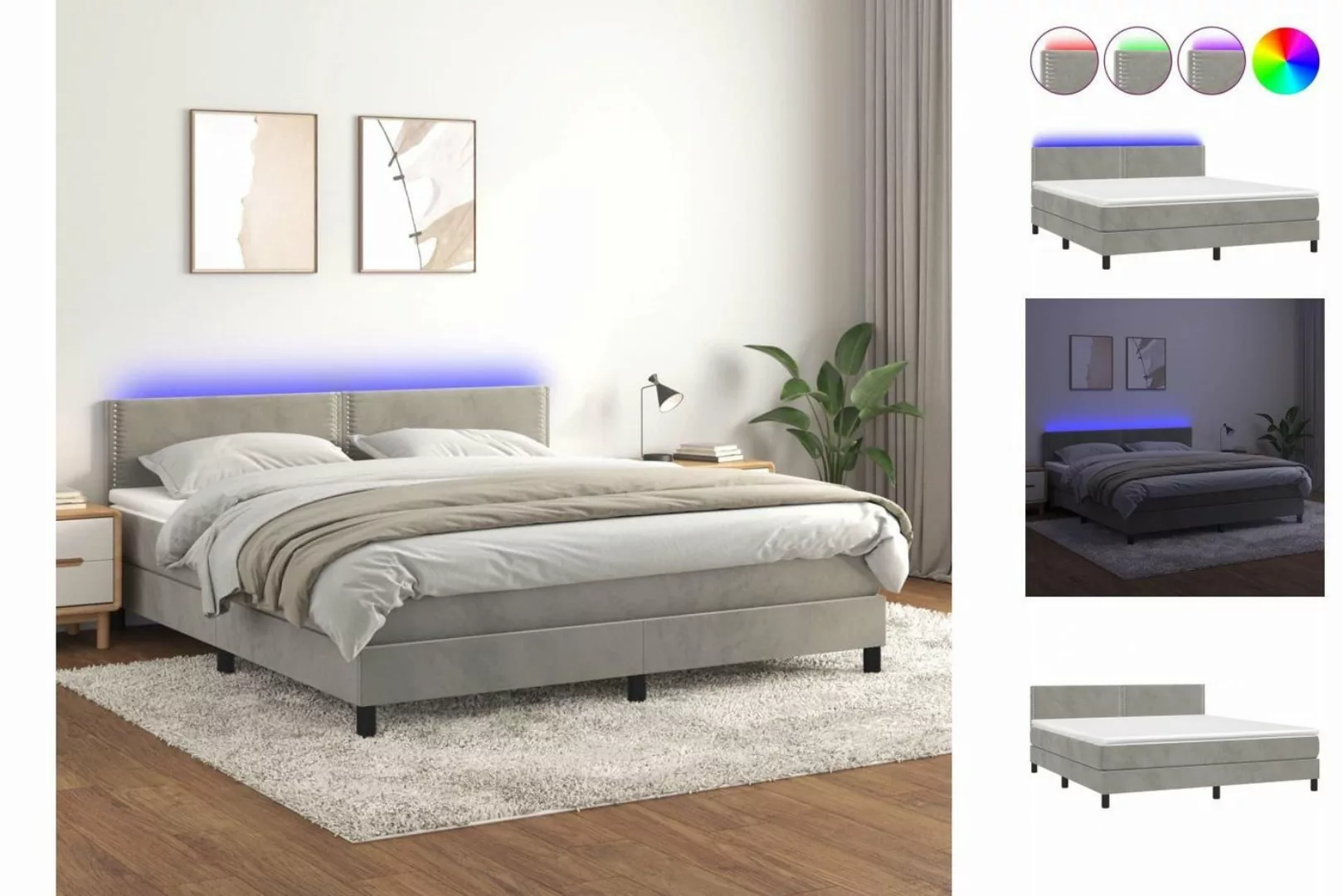 vidaXL Boxspringbett Boxspringbett mit Matratze LED Hellgrau 160x200 cm Sam günstig online kaufen