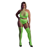 Two Piece with Crop Top and Stockings - Plus Size - Neon Green günstig online kaufen