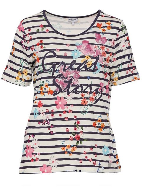 Georg Stiels T-Shirt Halbarmbluse koerpernah mit Streifen und Blumenprint günstig online kaufen