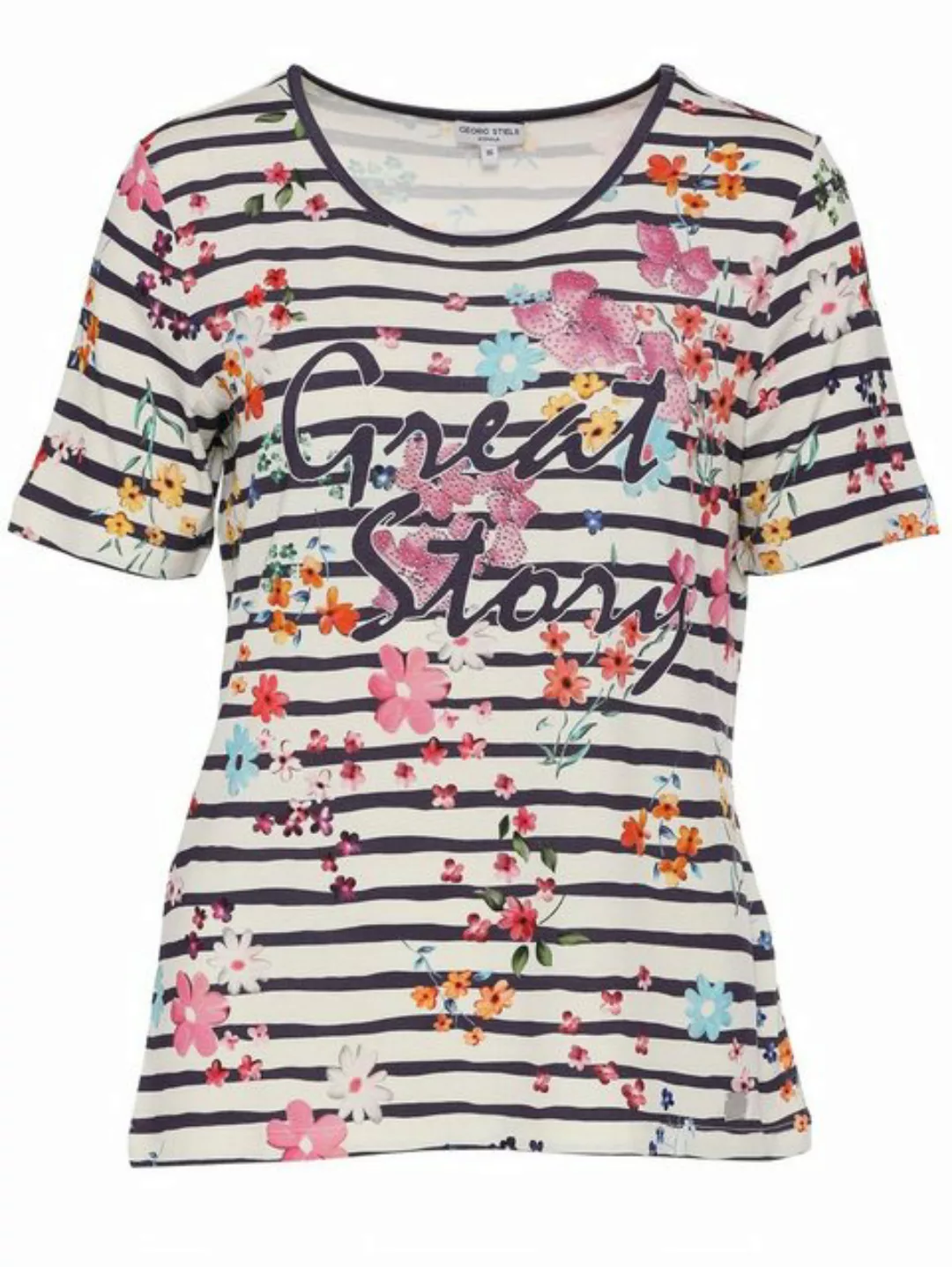 Georg Stiels T-Shirt Halbarmbluse koerpernah mit Streifen und Blumenprint günstig online kaufen