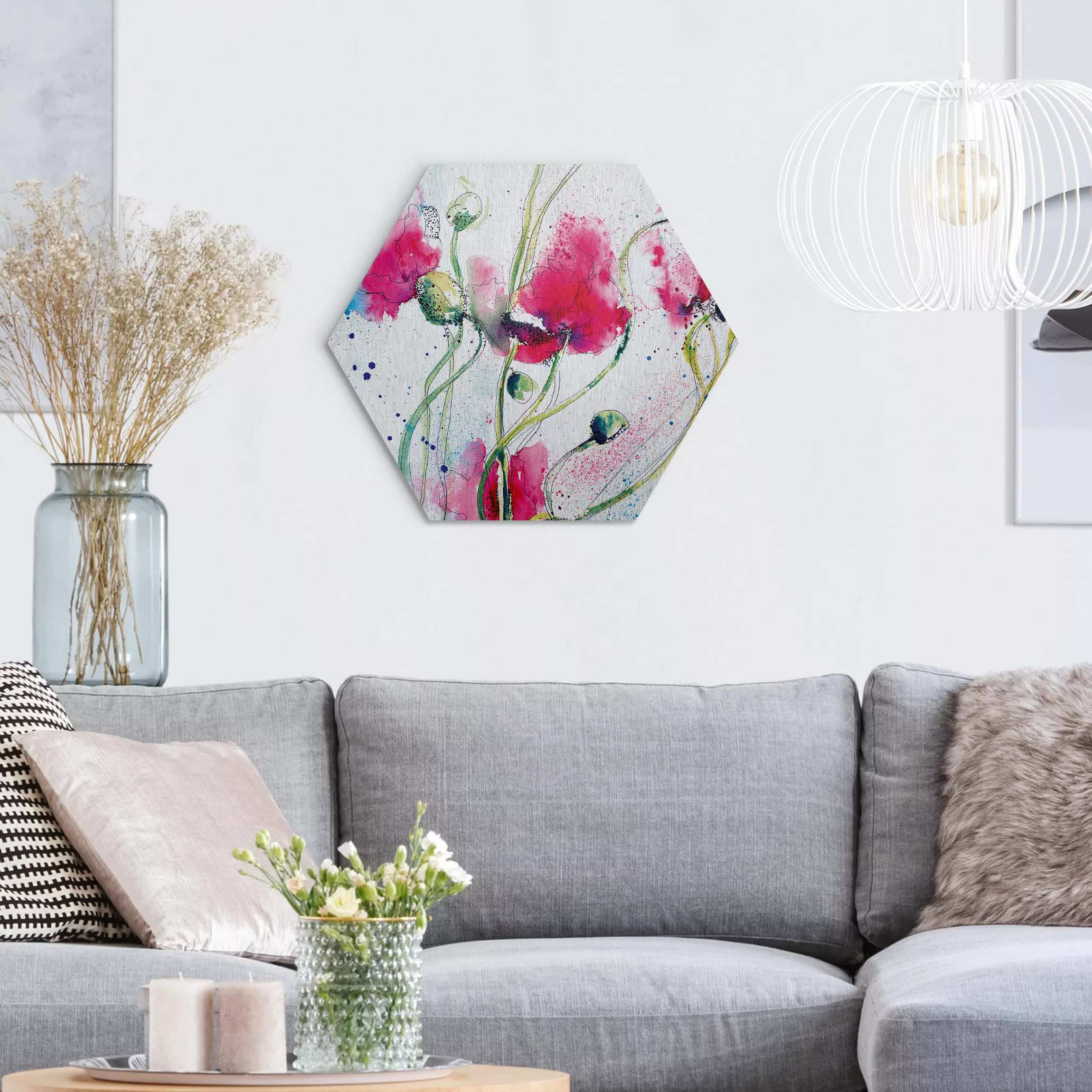 Hexagon-Alu-Dibond Bild Blumen Painted Poppies günstig online kaufen