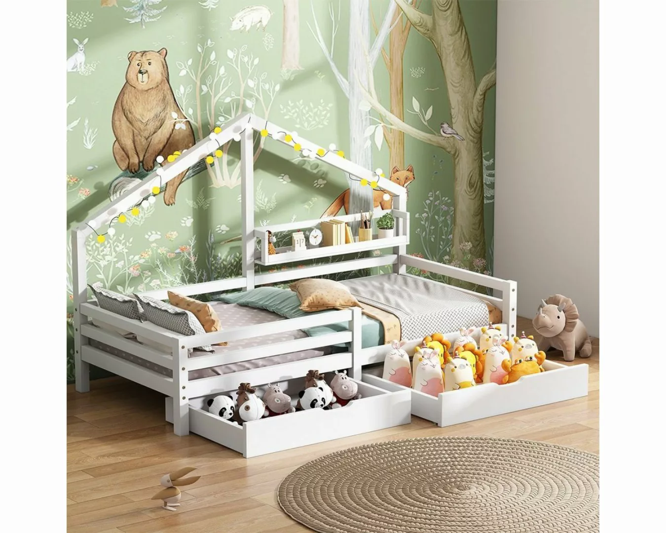 XDeer Babybett Hausbett Kinderbett mit Ablageregal, mit zwei großen Schubla günstig online kaufen