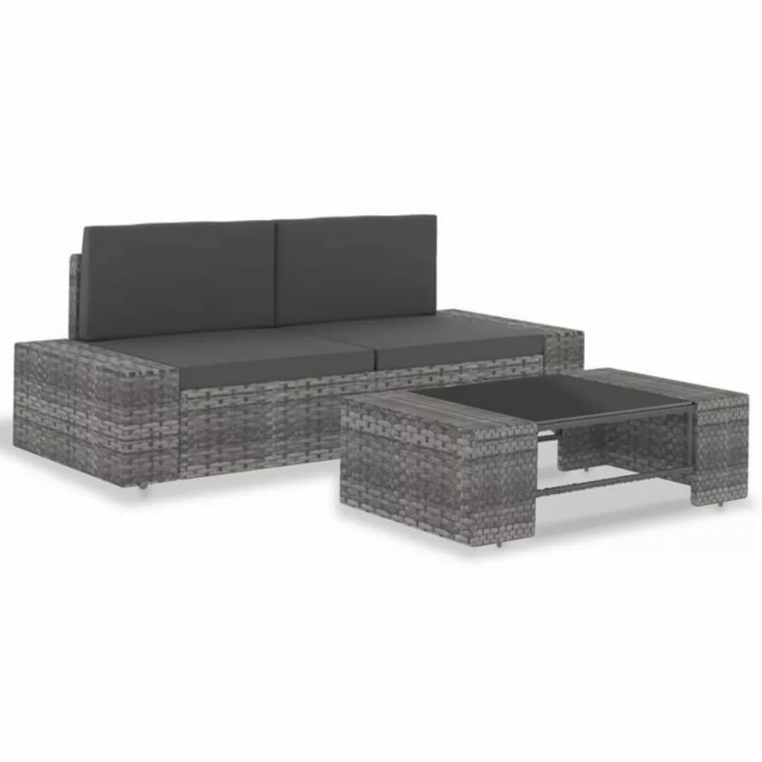 3-tlg. Garten-lounge-set Poly Rattan Grau günstig online kaufen