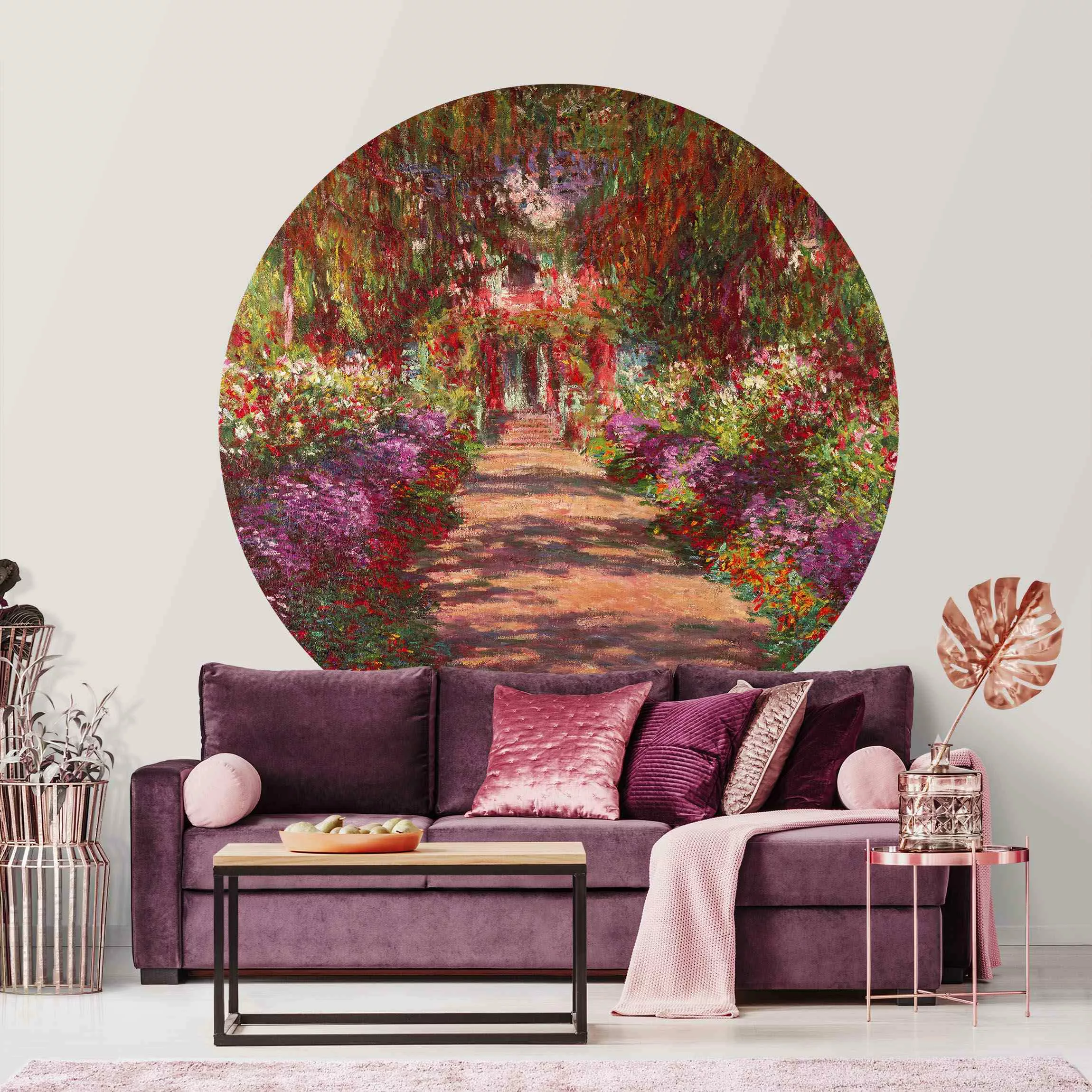 Runde Fototapete selbstklebend Claude Monet - Weg in Monets Garten in Giver günstig online kaufen