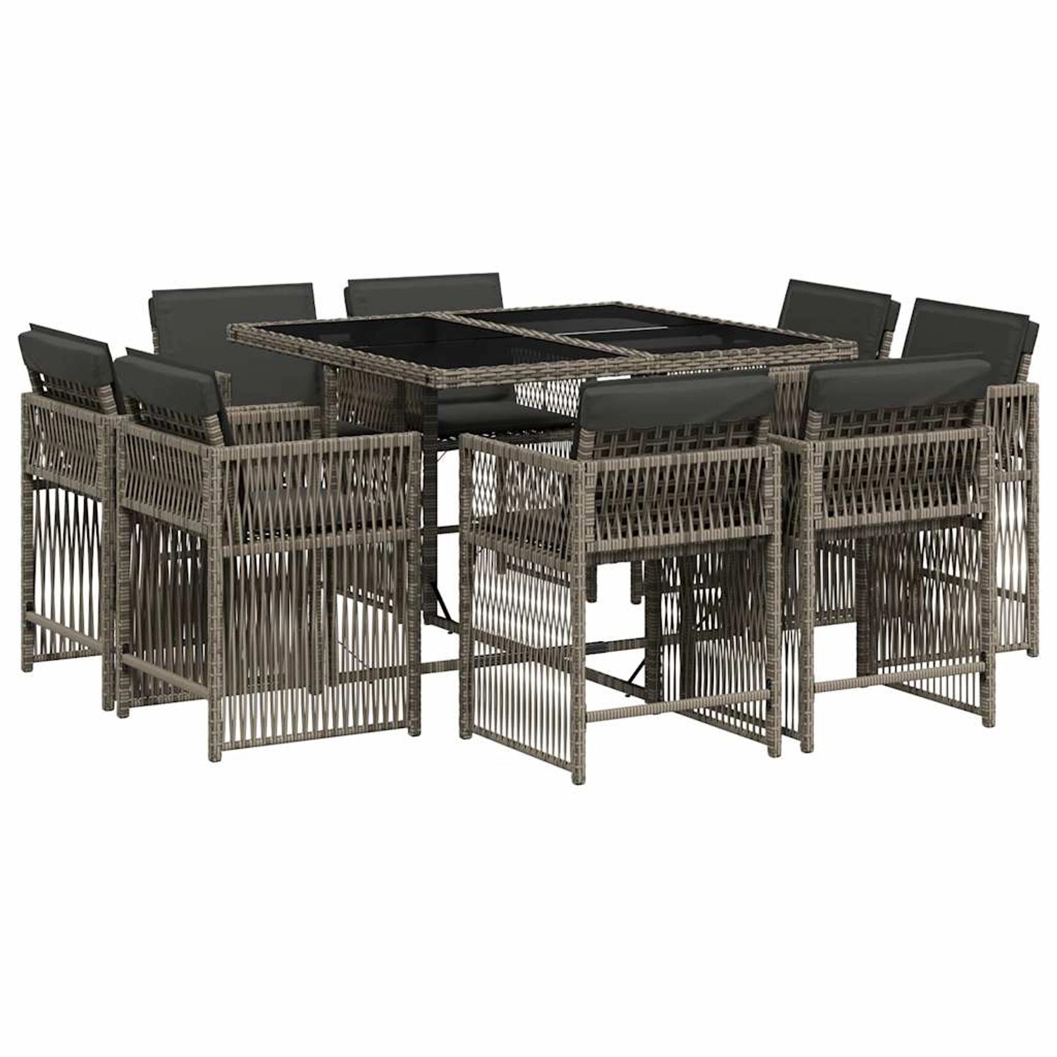 vidaXL 9-Tlg Garten-Essgruppe mit Kissen Grau Poly Rattan 3211736 günstig online kaufen