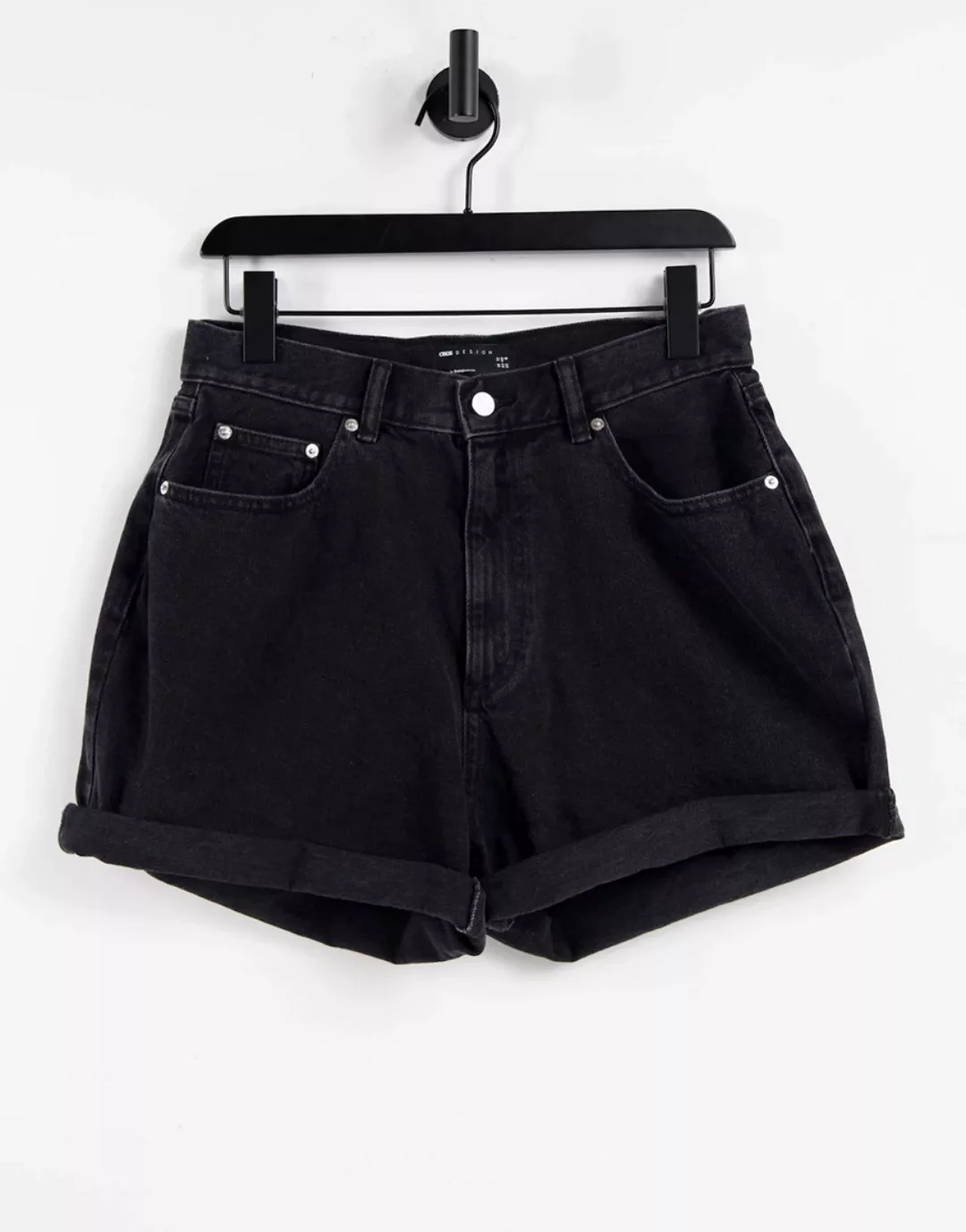 ASOS DESIGN Hourglass – Lässige Jeansshorts in verwaschenem Schwarz mit hoh günstig online kaufen